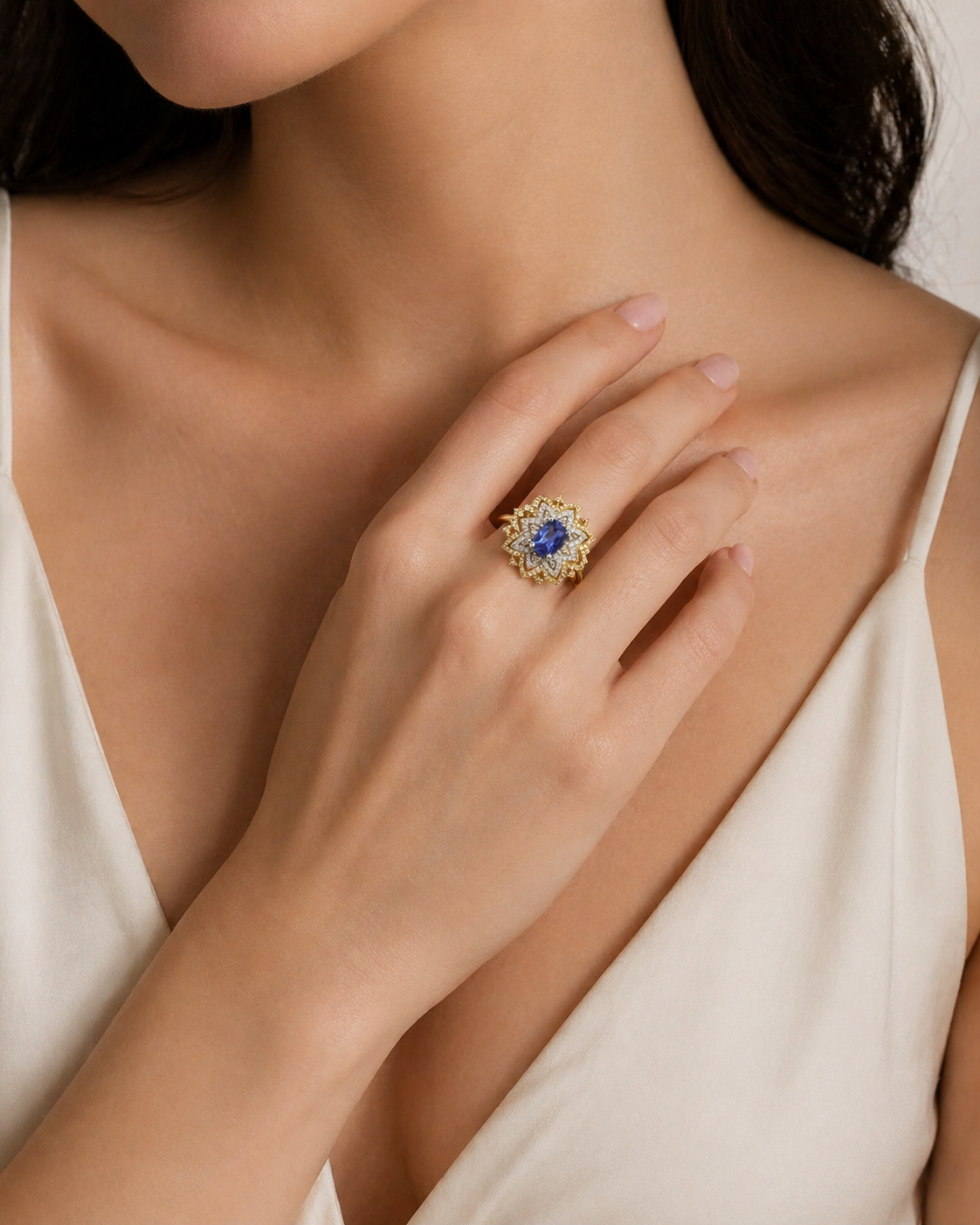 Renaissance Bold Floral Ring Tanzanite