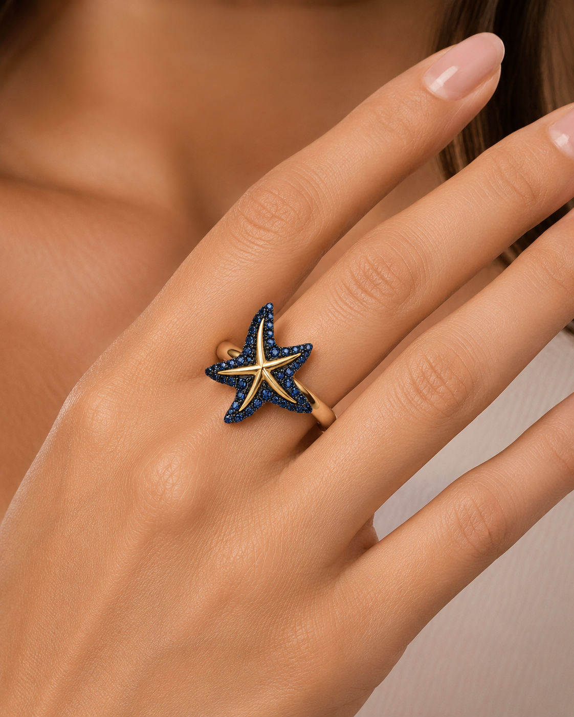 Sapphire & Diamond Starfish Ring