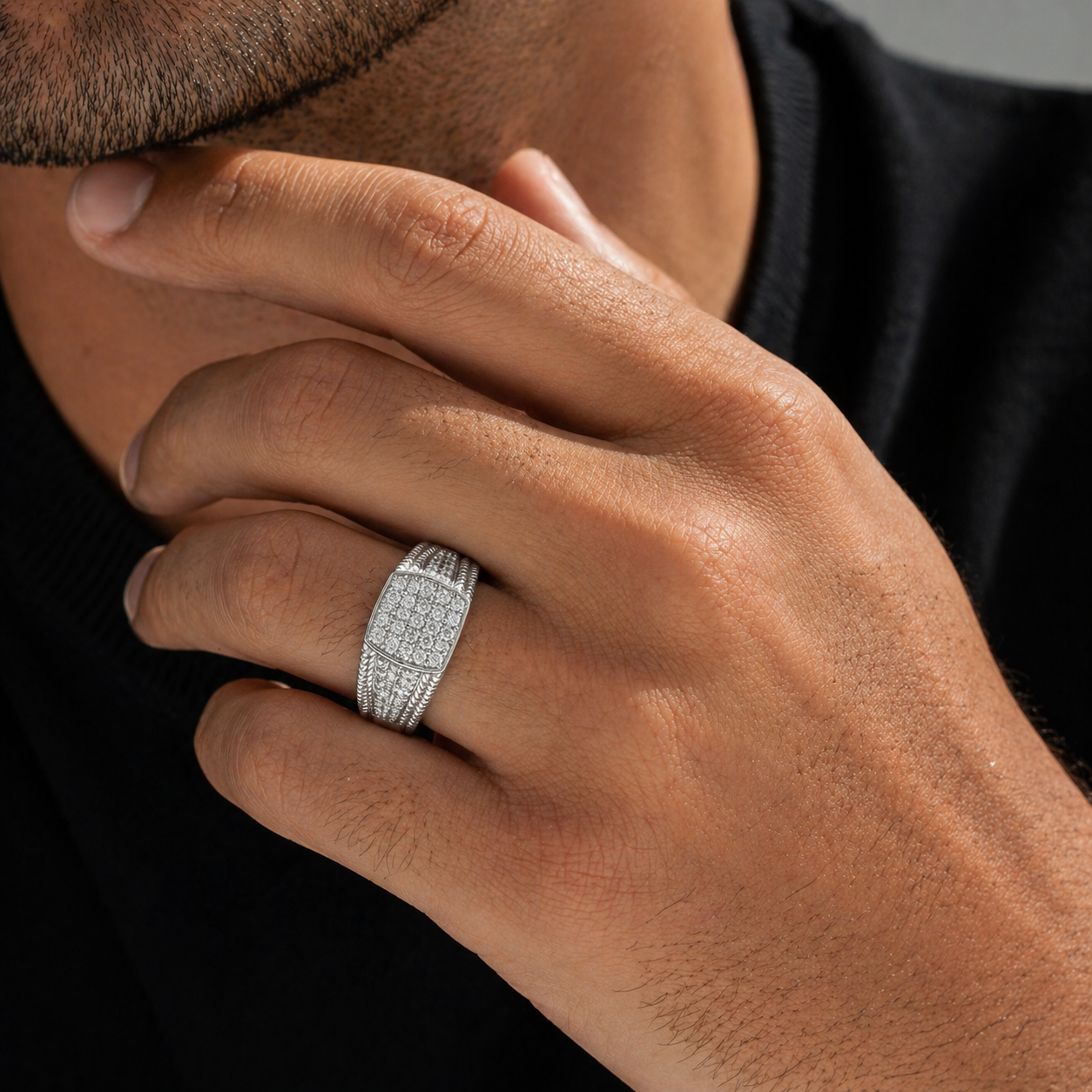Men's Bold Pave Diamond Signet Ring White Diamond