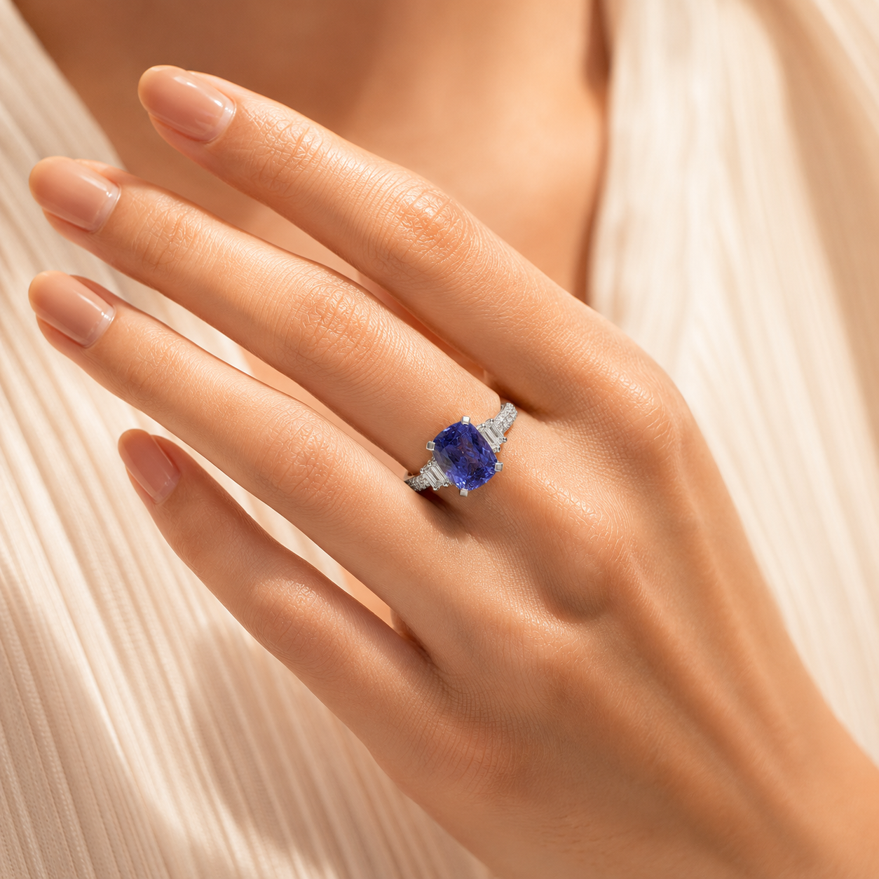 Double Diamond Radiant Tanzanite Ring Tanzanite
