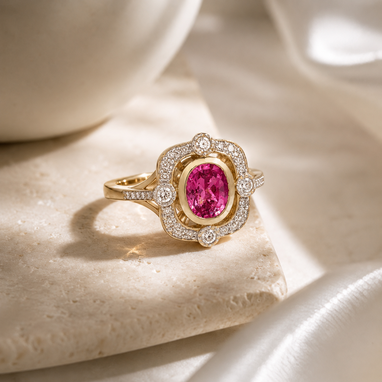 Diamond Portrait Pink Sapphire Ring Pink Sapphire
