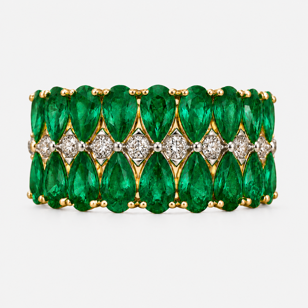 Inverse Teardrop Emerald and Diamond Band Emerald