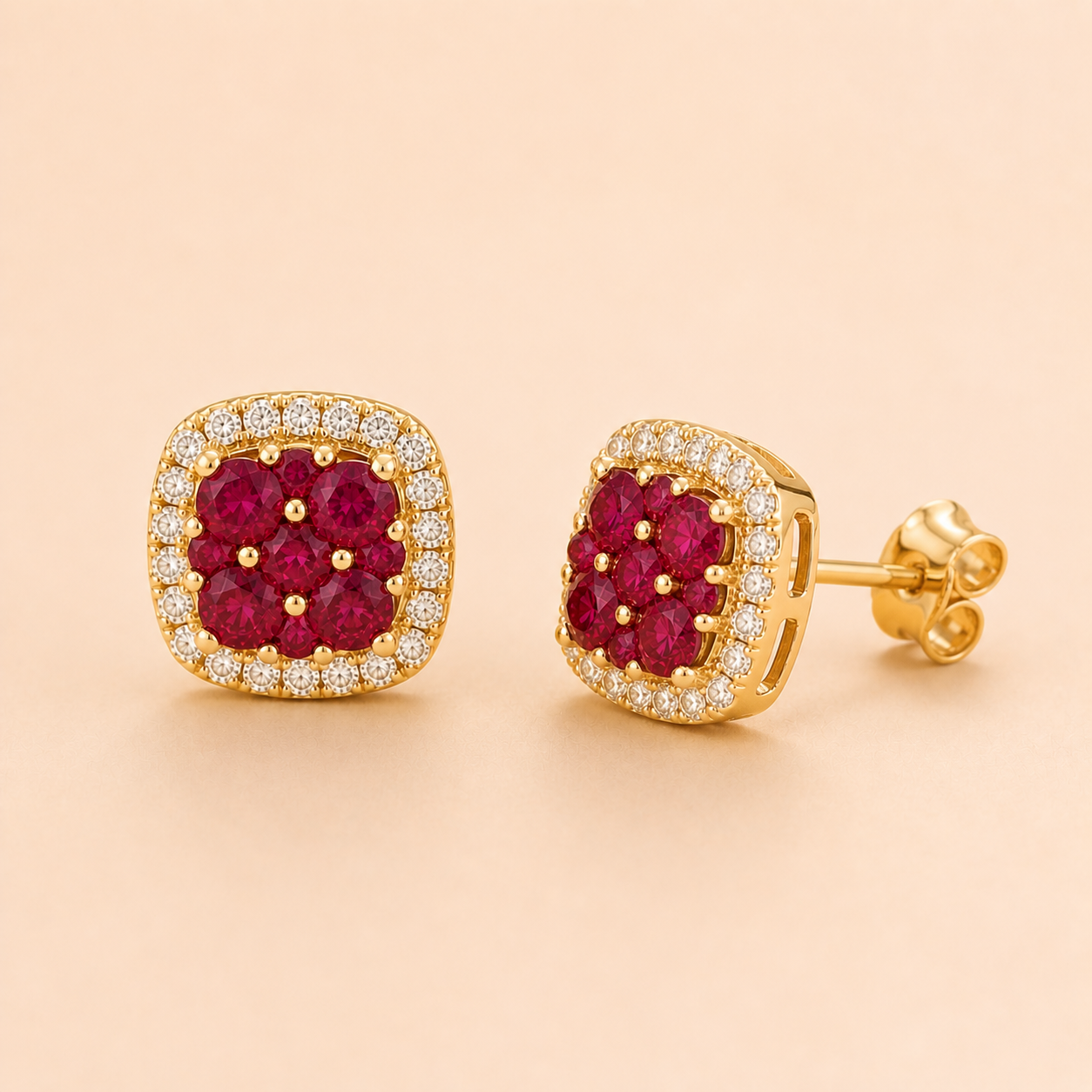 Ruby Mosaic Stud Earrings Ruby