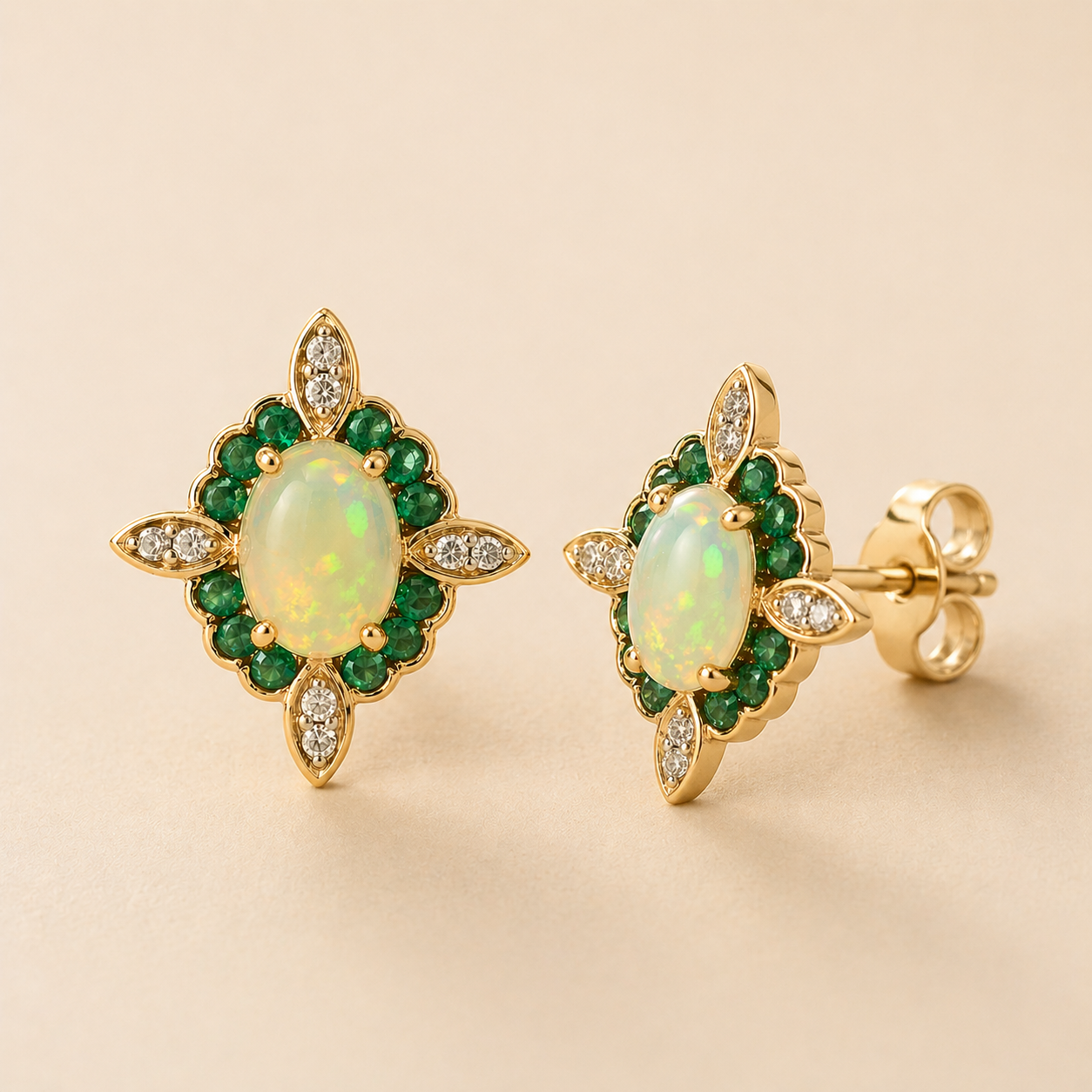 Ethereal Garden Opal & Emerald Studs opal