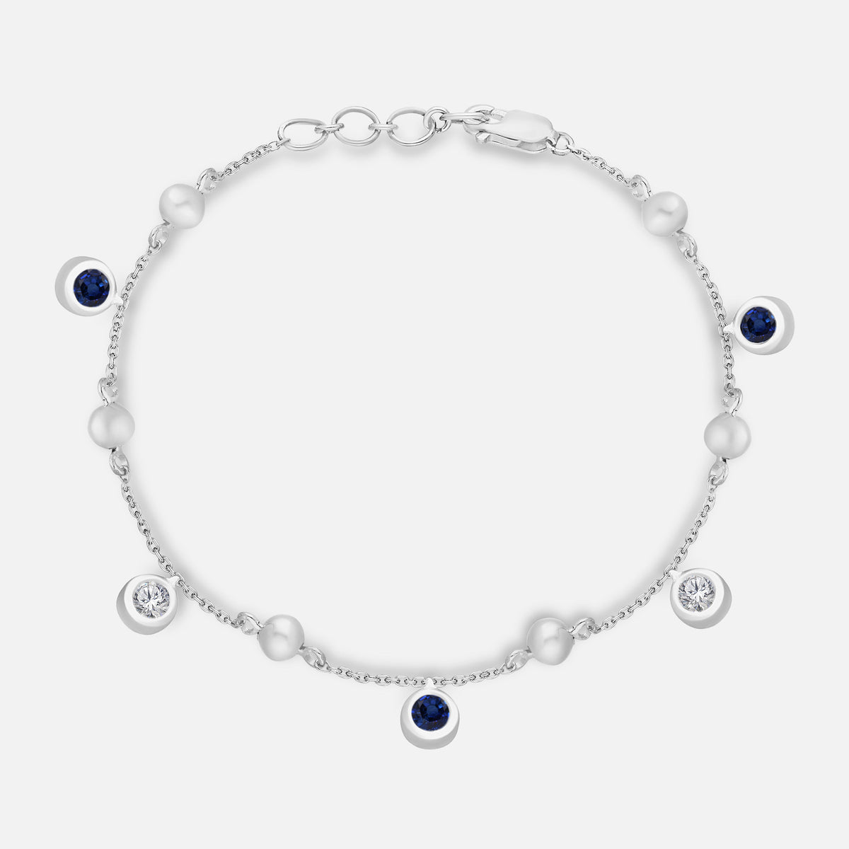 Blue Sapphire and White Diamond Bezel Set Tennis Bracelet Blue Sapphire
