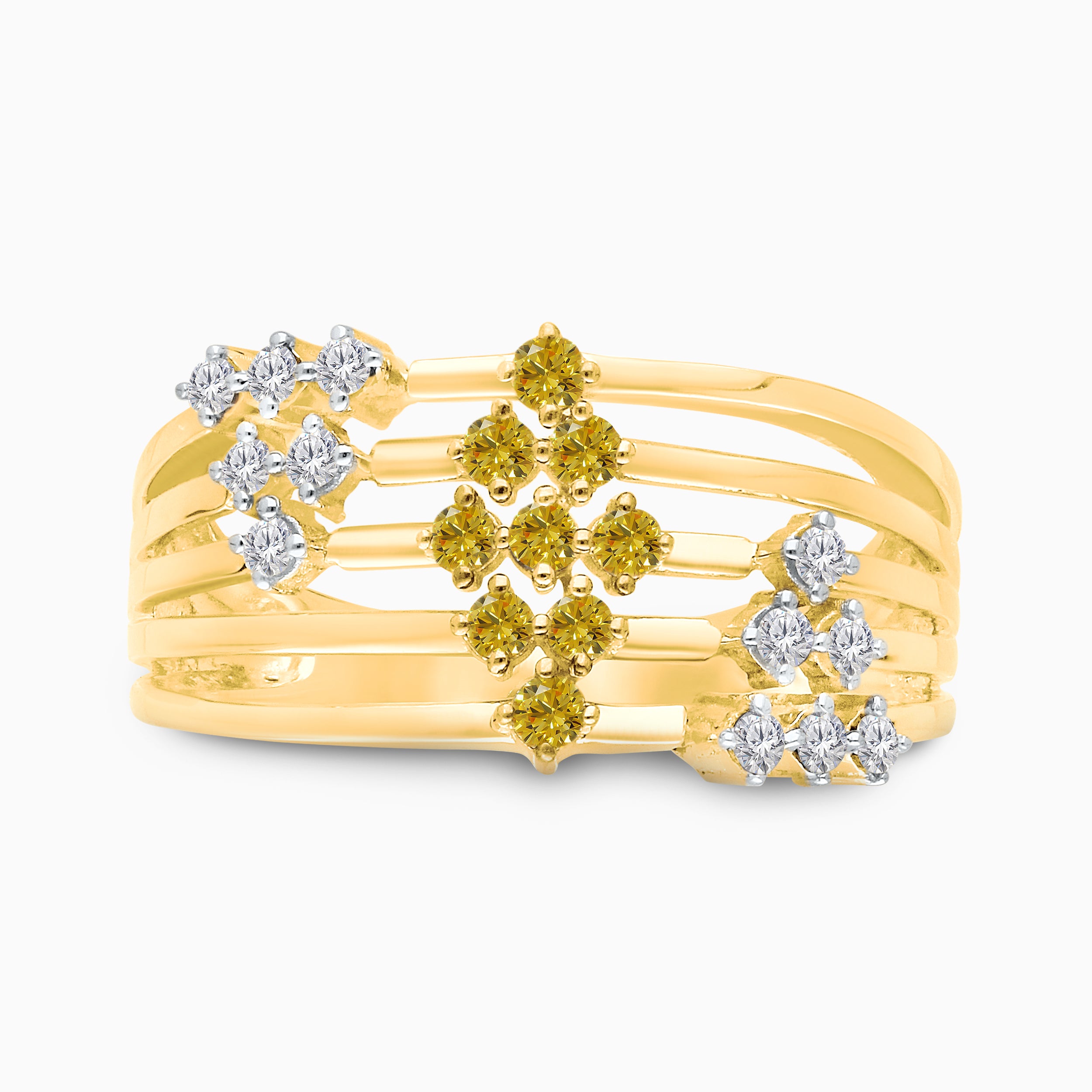 Multi Row Yellow and White Diamond Ring