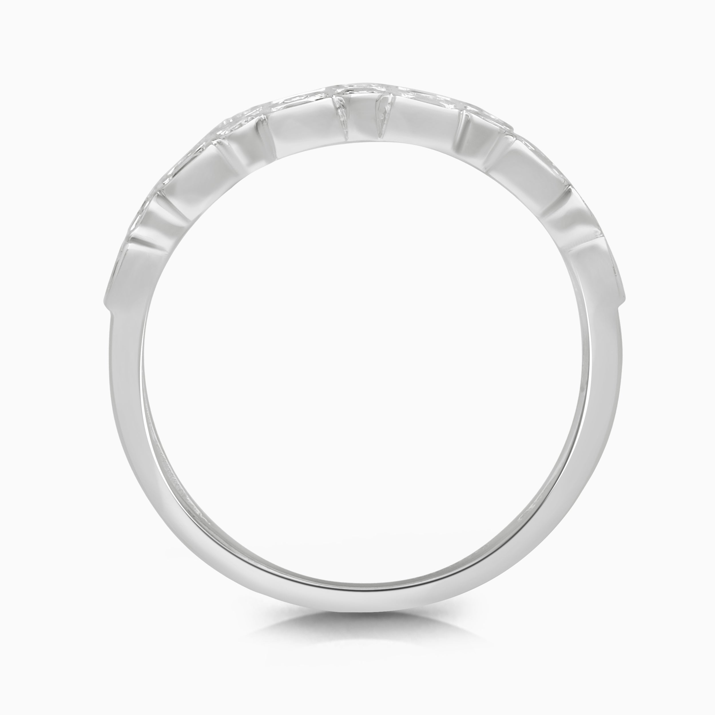 Princess and Round White Diamond and Blue Sapphire Band