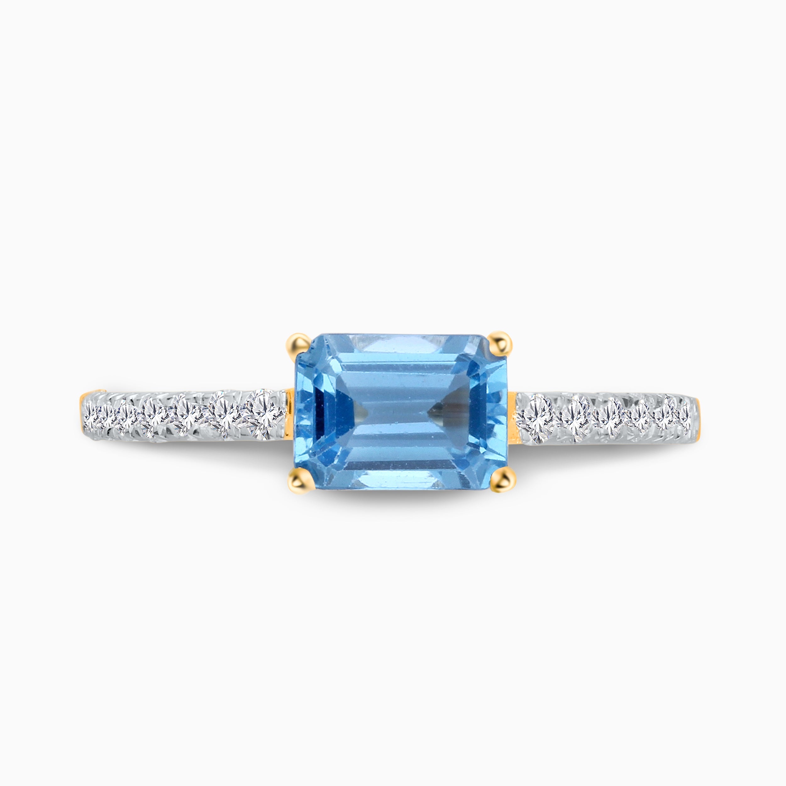 Baguette Blue Topaz and White Diamond Ring