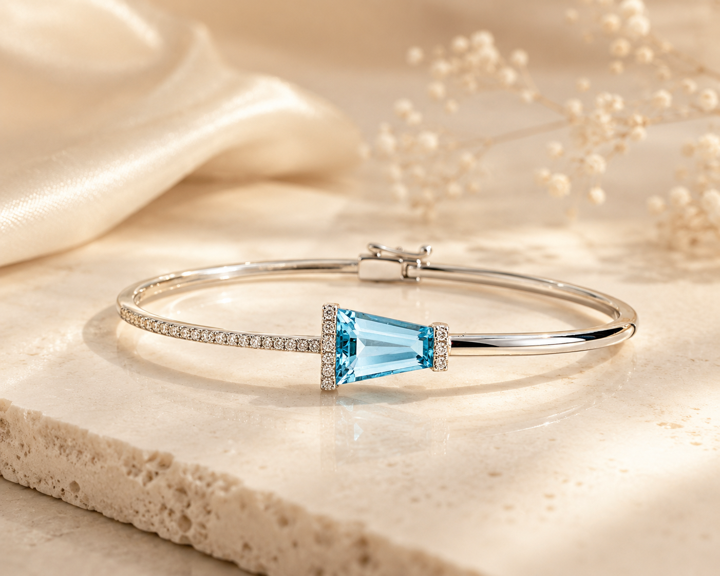 Tapered Baguette Blue Topaz & Diamond Bangle BLUE TOPAZ