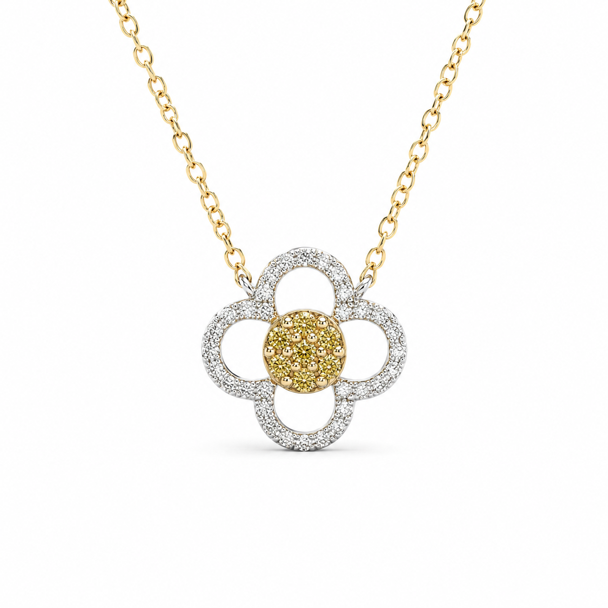 Yellow & White Diamond Open Floral Pendant Yellow Diamond