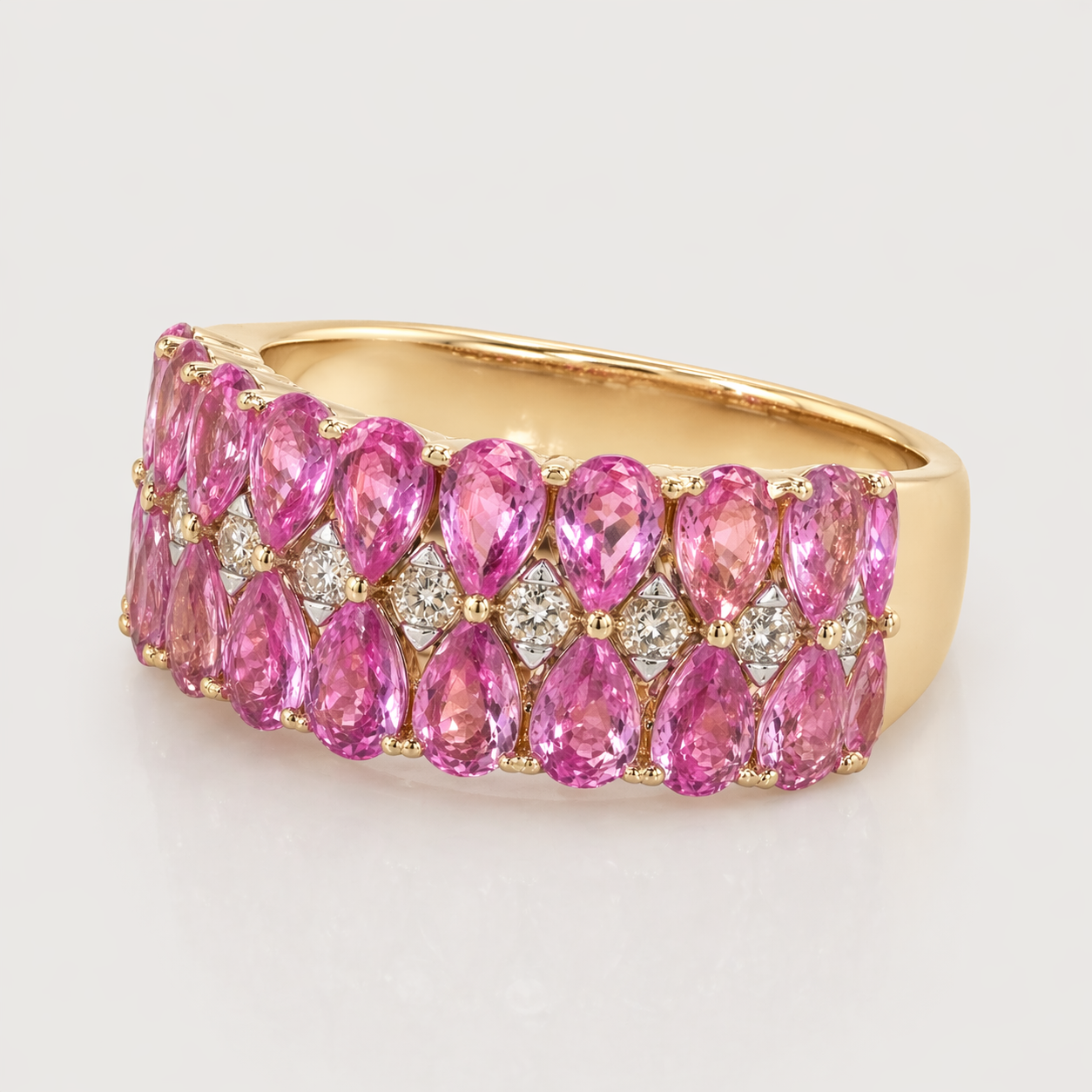 Inverse Teardrop Pink Sapphire and Diamond Band Pink Sapphire