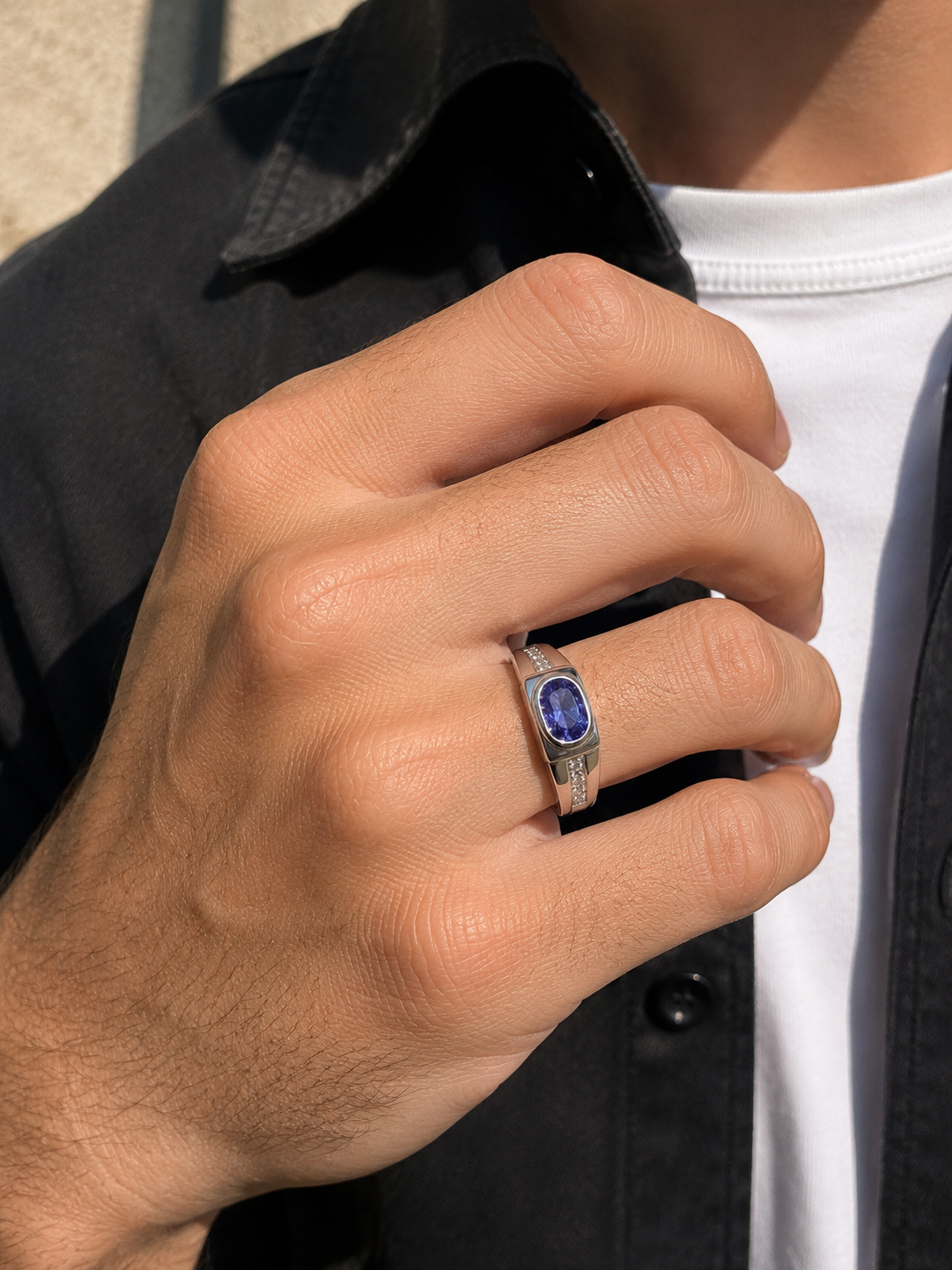 Large Violet Oasis Men's Ring Tanzanite