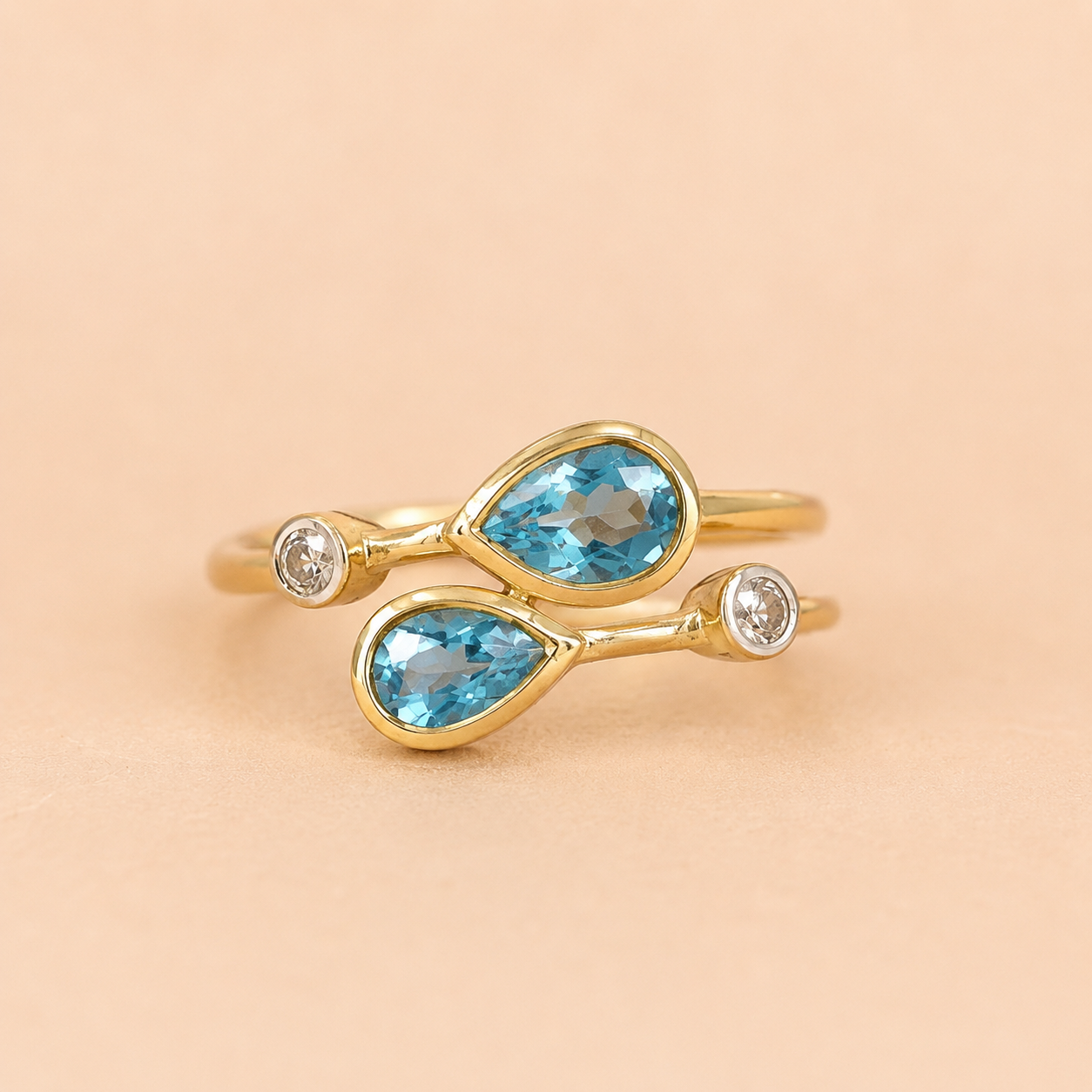 Perfect Pear Blue Topaz & White Diamond Ring BLUE TOPAZ