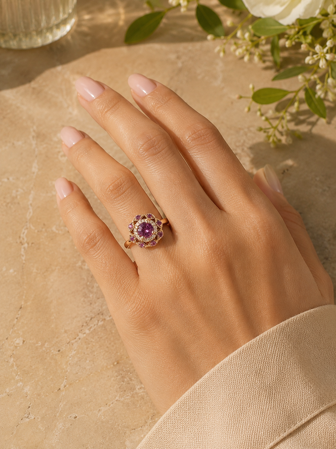 Rose Gold Pink Sapphire Halo Ring Pink Sapphire