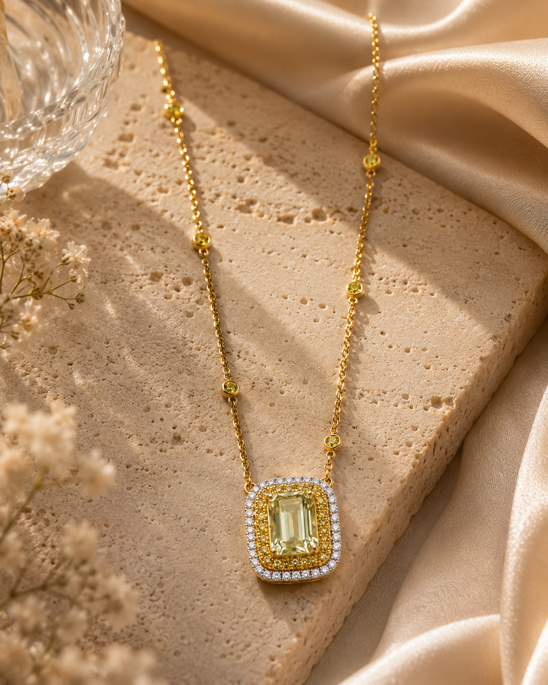 Sea Foam Aqua & Yellow Diamond Necklace