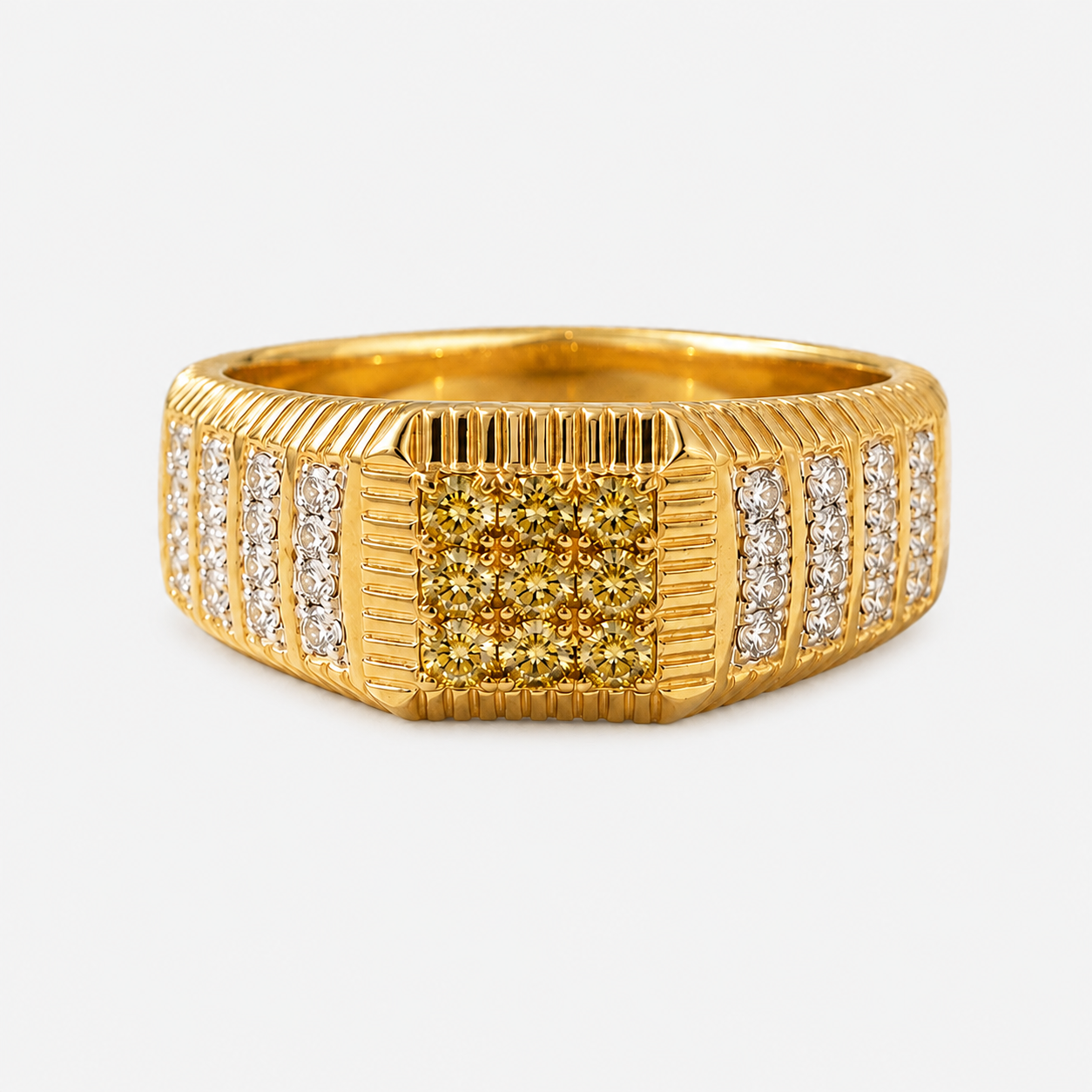 Yellow & White Diamond Cluster Mens Ring MENS