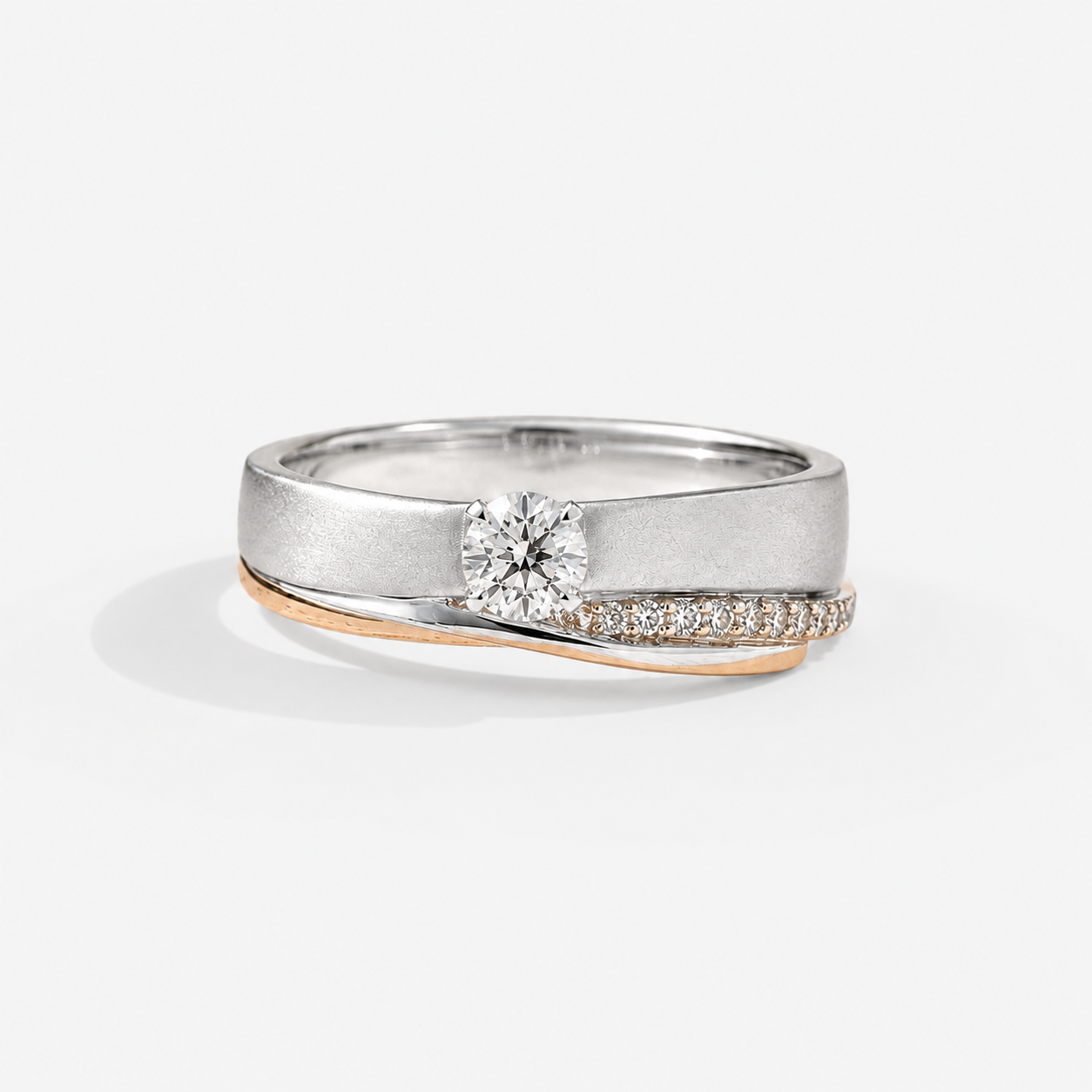 Solitaire Rose & White Gold Diamond Ring MENS