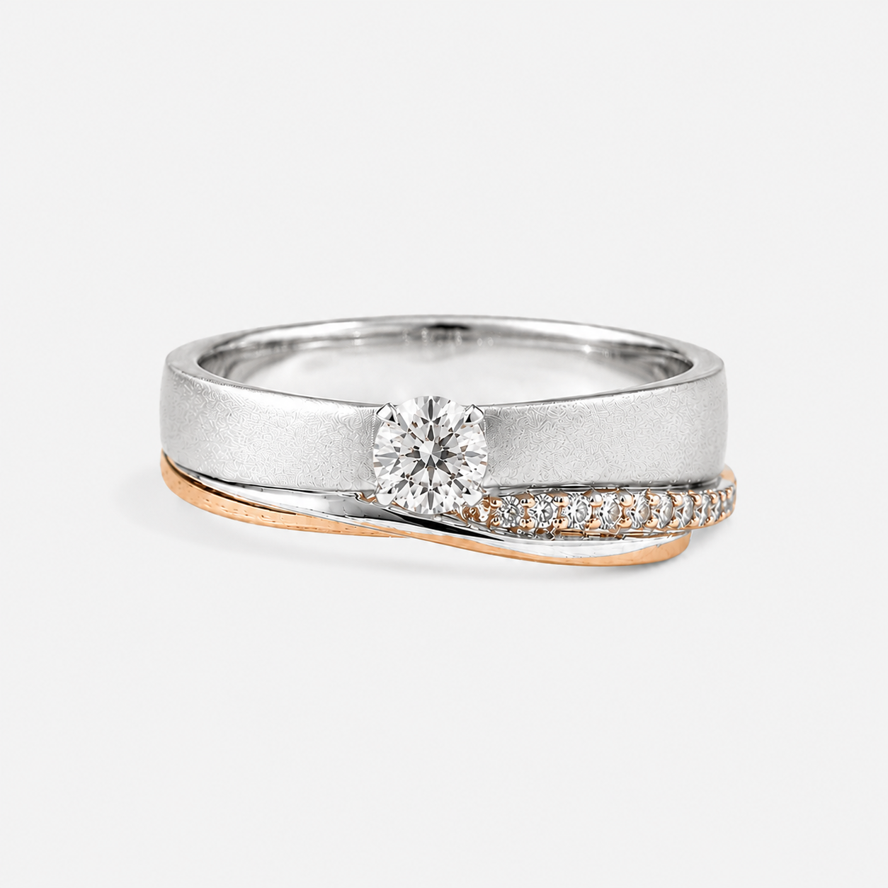 Solitaire Rose & White Gold Diamond Ring MENS