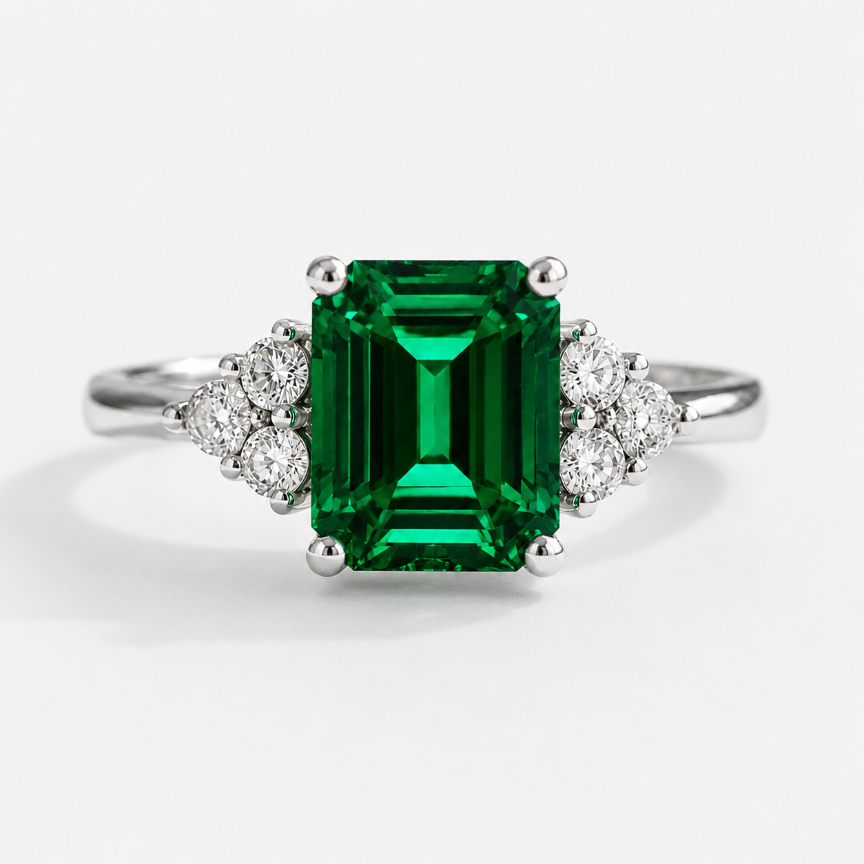 Emerald Cut Trio Diamond Ring Emerald