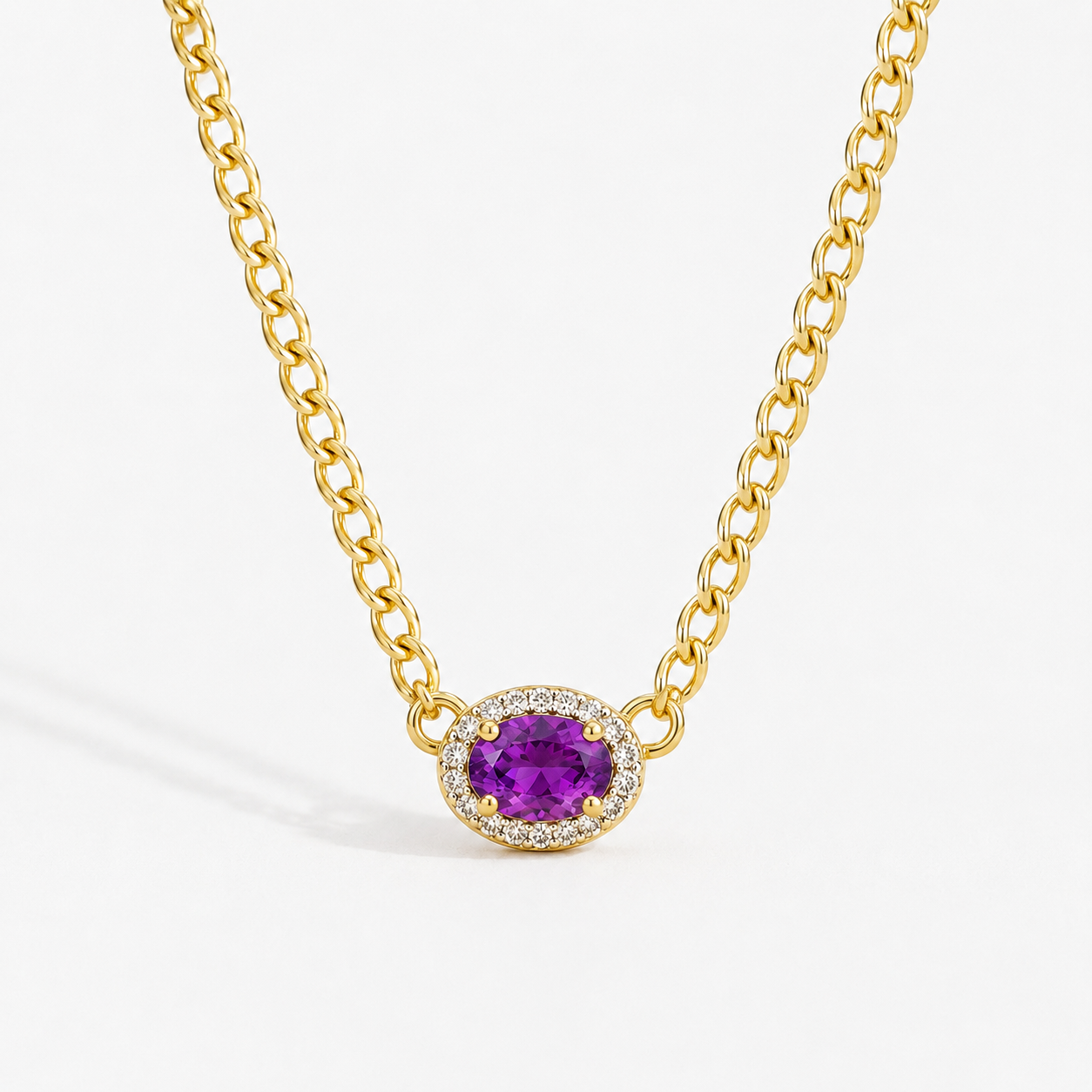 Amethyst Diamond Curb Chain Amethyst
