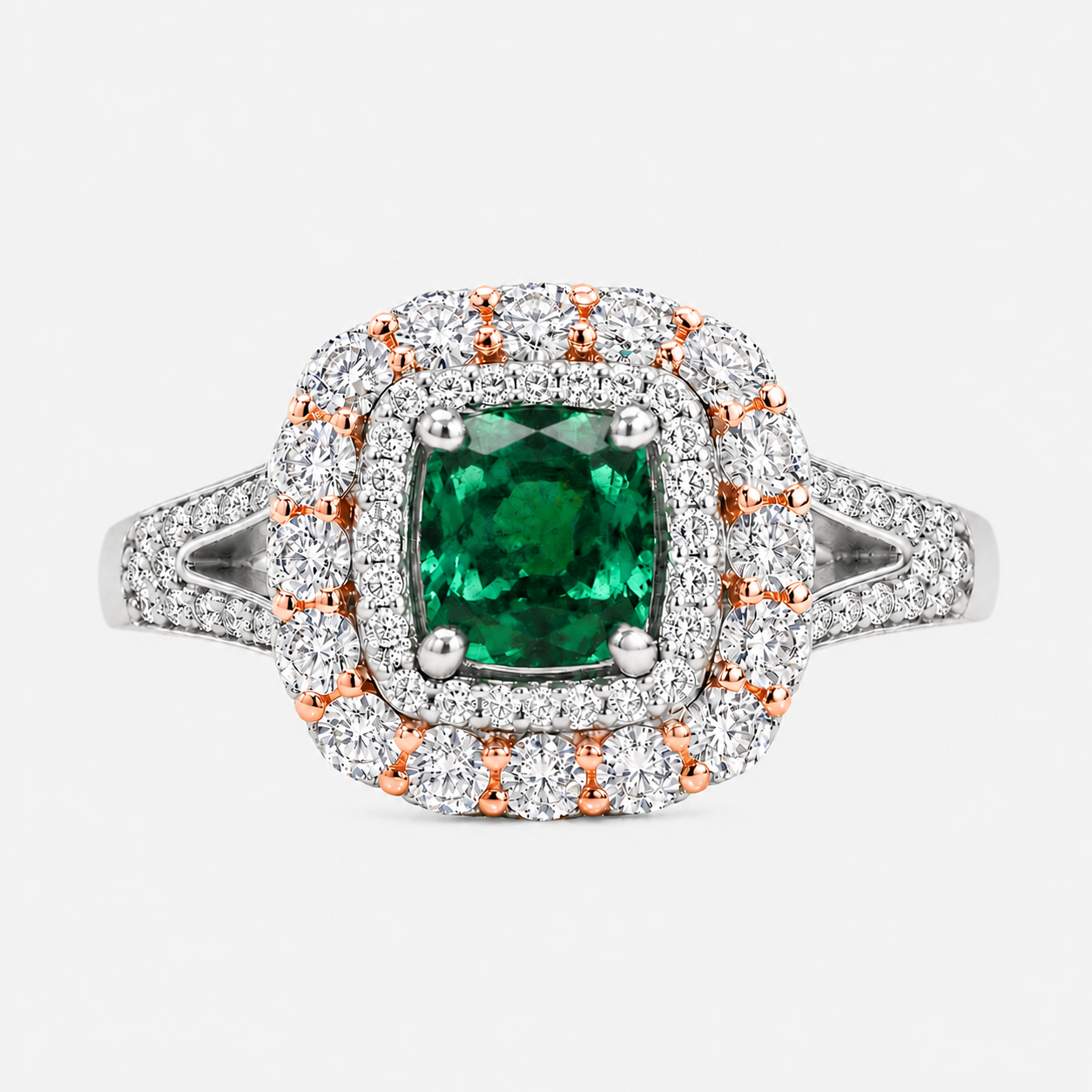 Rose & White Gold Colombian Emerald Ring Emerald