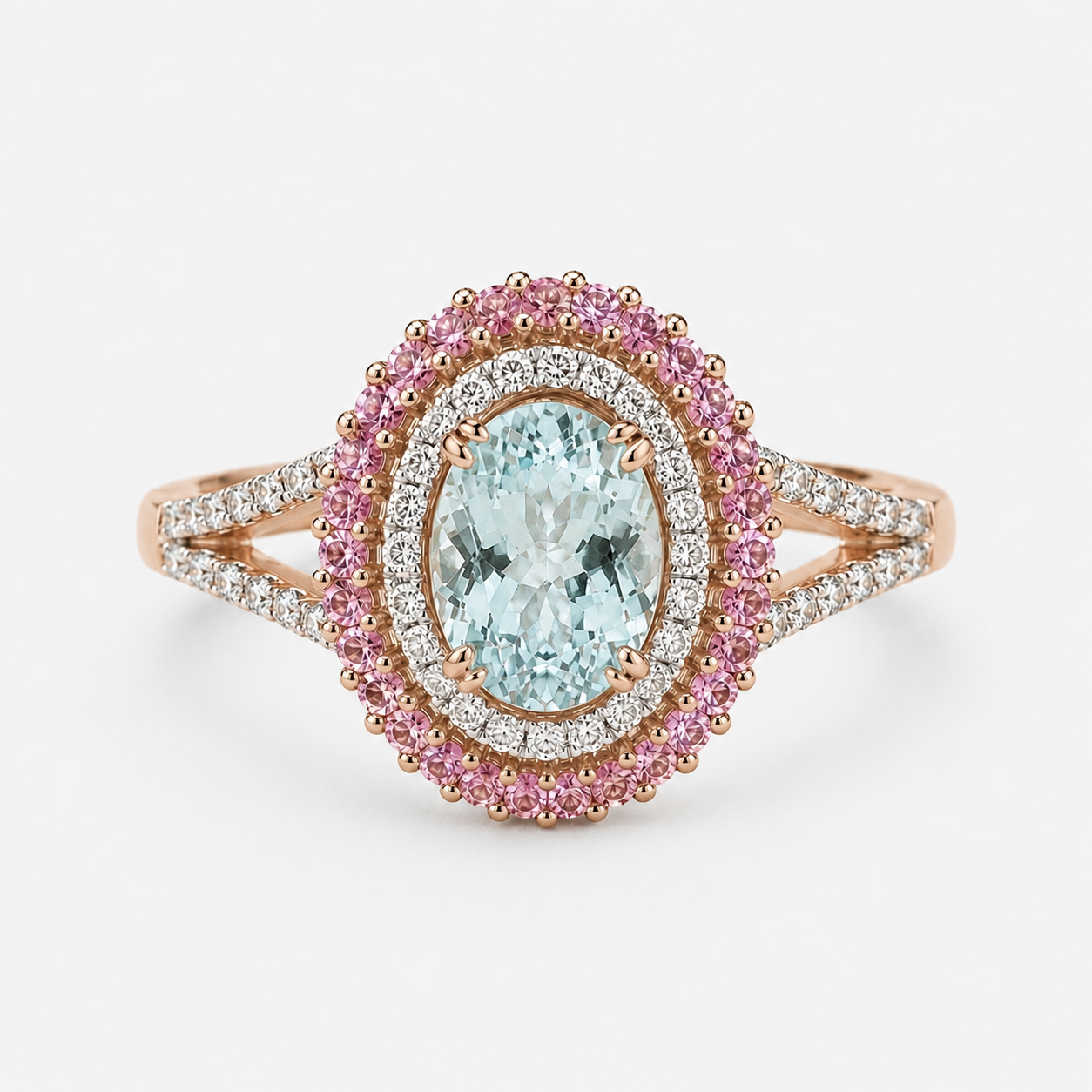Rosewater Halo Aquamarine Ring Aquamarine