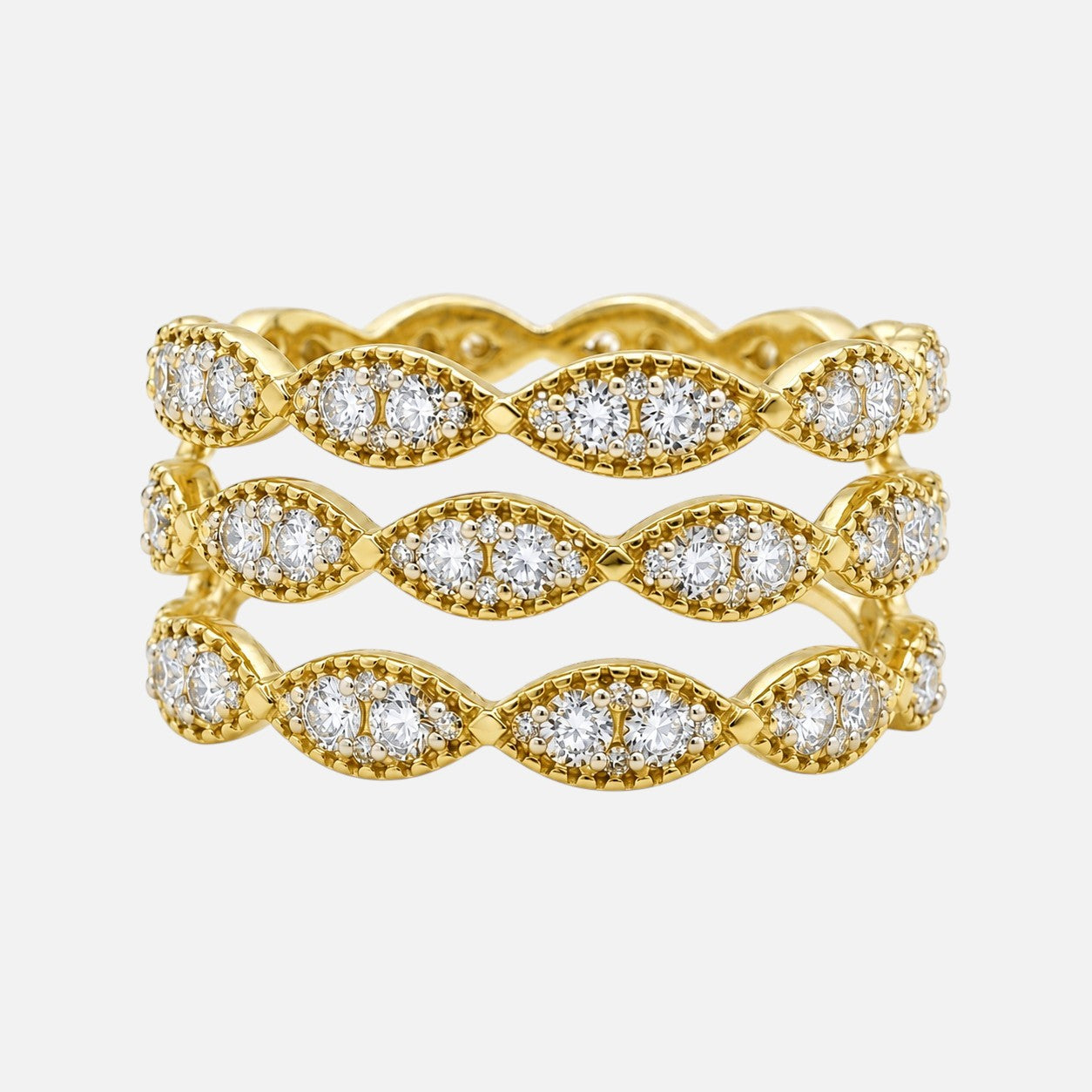 Trio Row Bold White Diamond Band BOLD GOLD