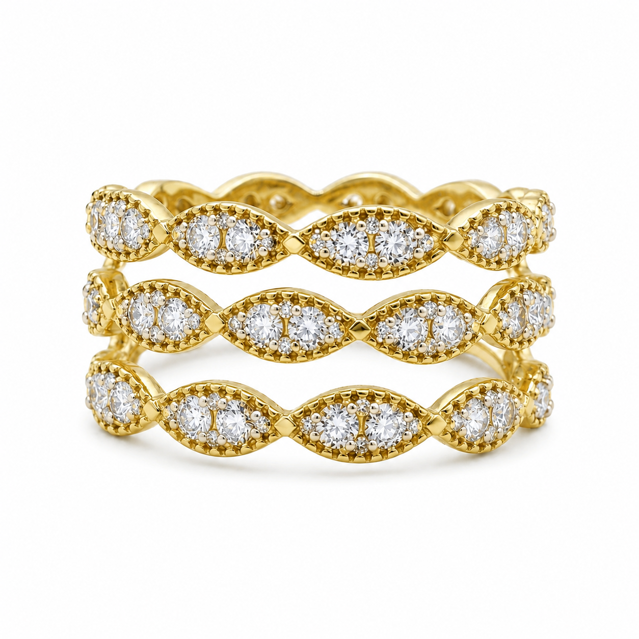 Trio Row Bold White Diamond Band BOLD GOLD