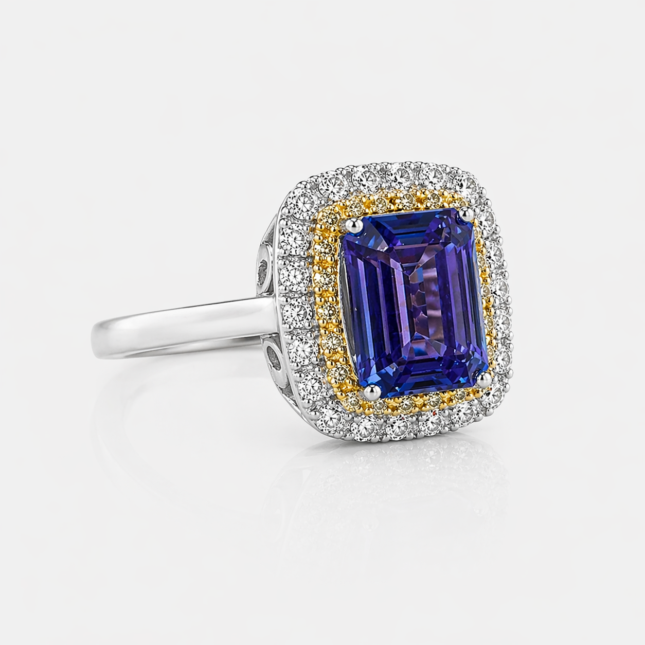 Yellow Diamond & Tanzanite Duo Halo Ring Tanzanite