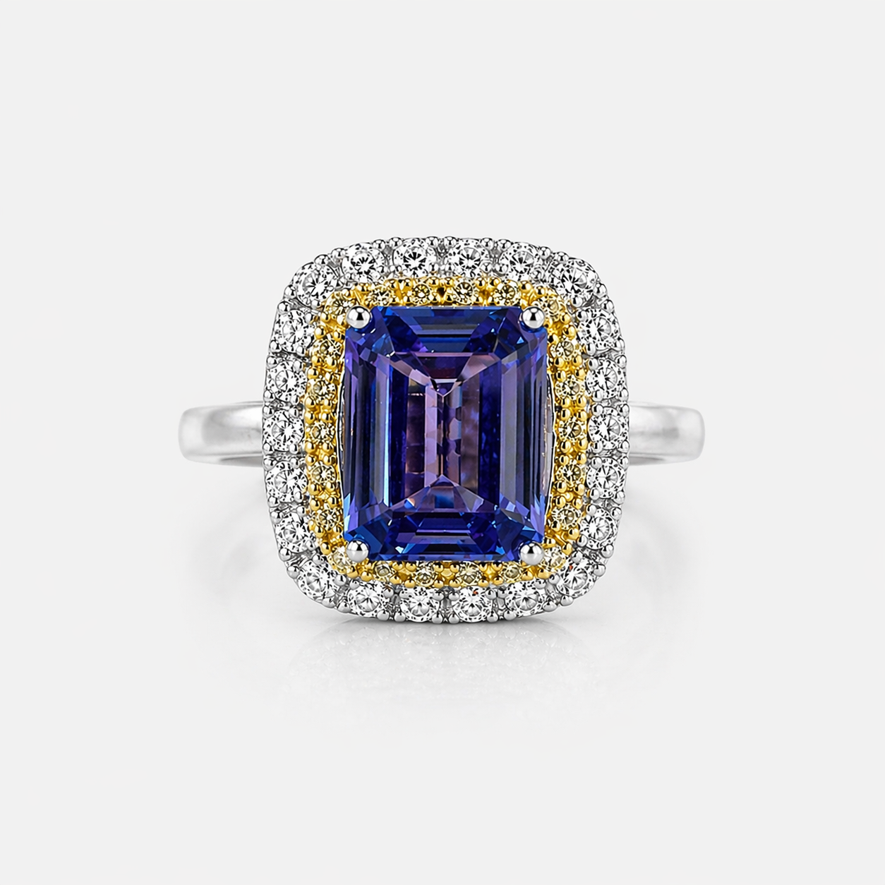 Yellow Diamond & Tanzanite Duo Halo Ring Tanzanite