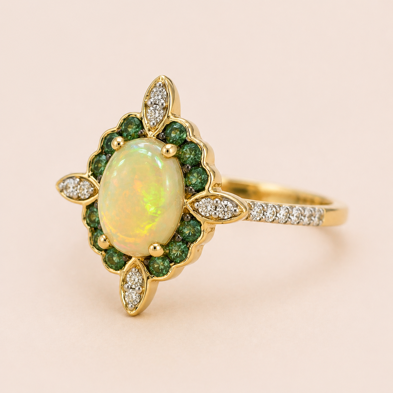 Ethereal Garden Opal & Emerald Ring opal