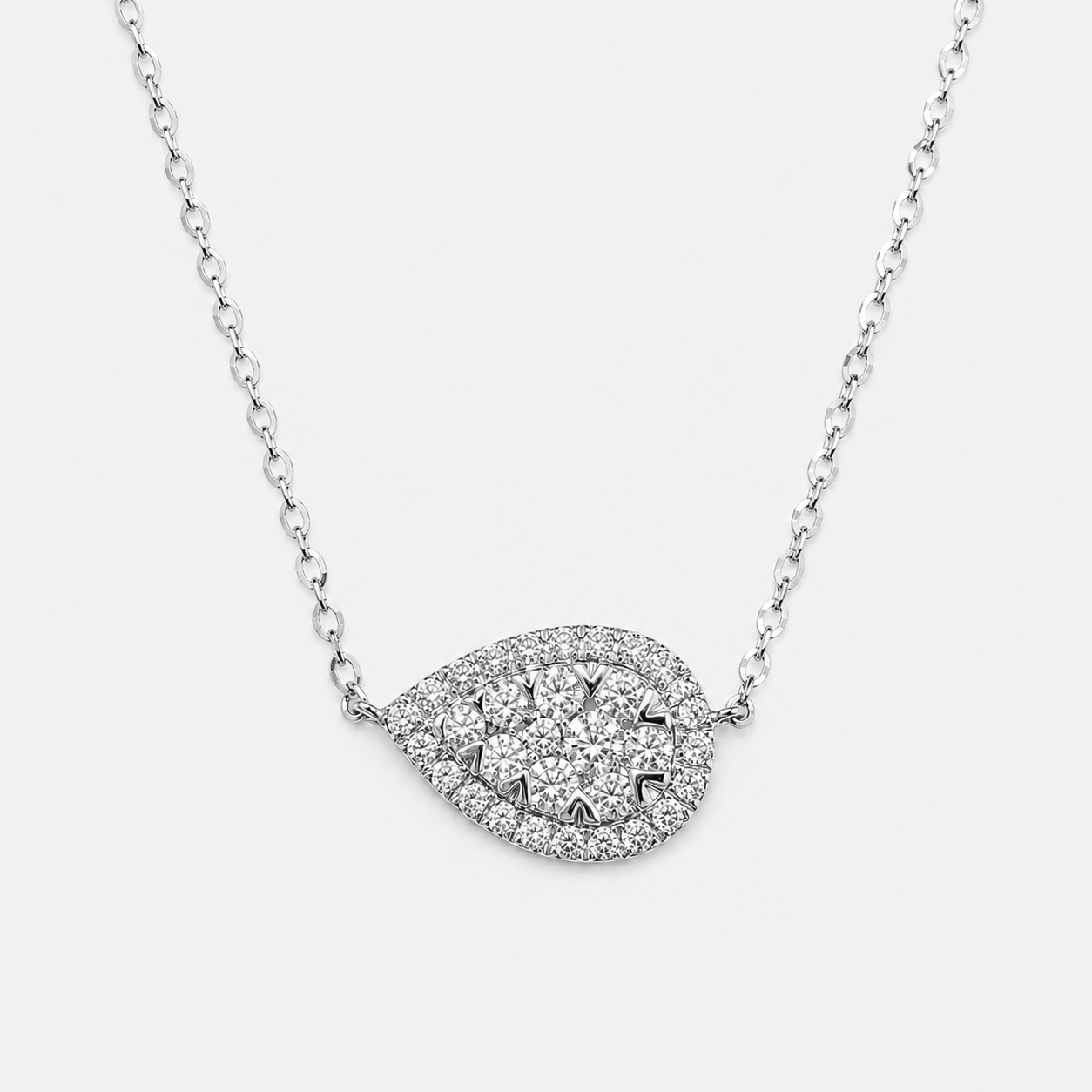 East West Pave Pear Necklace White Diamond