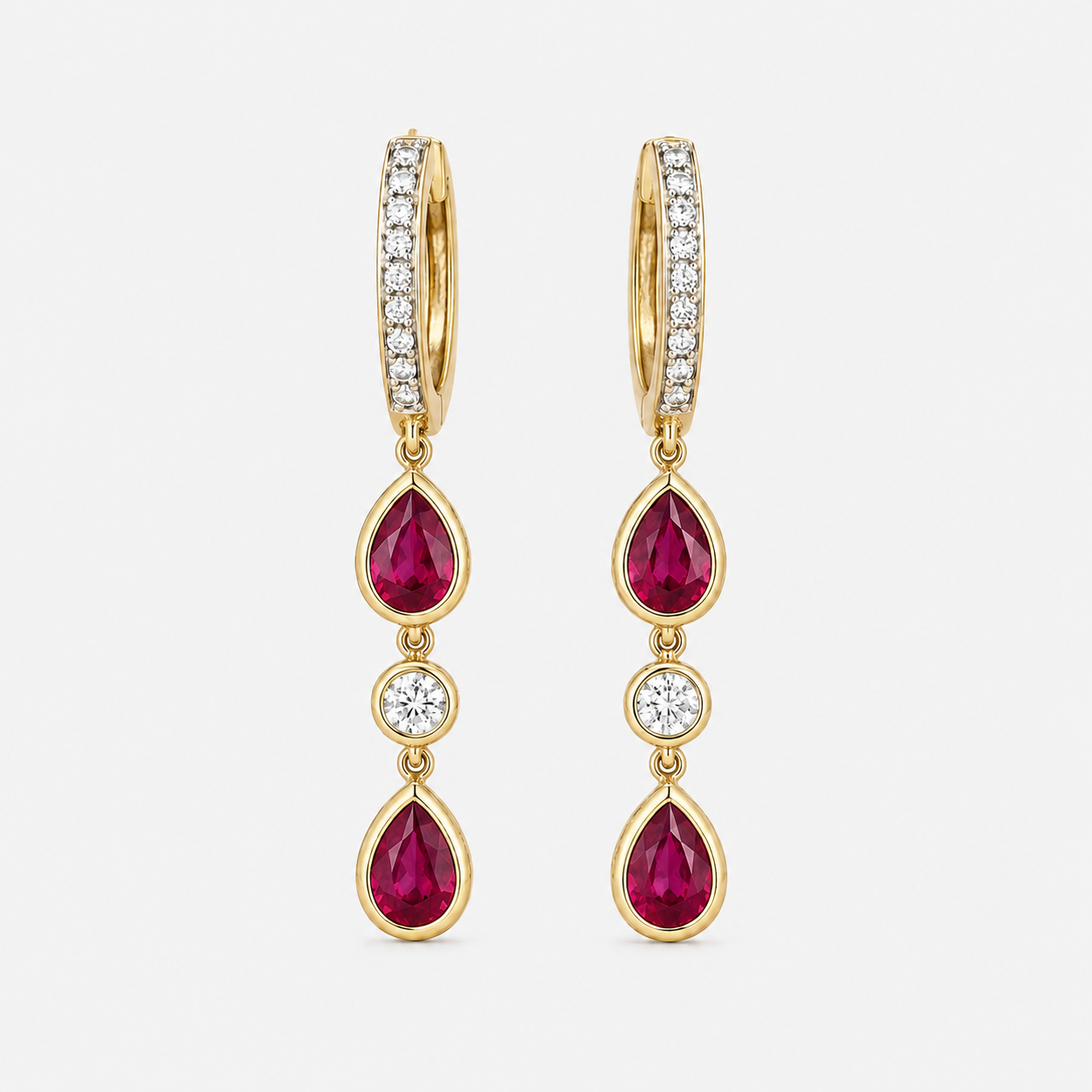 Ruby & Diamond Dangle Huggies Ruby