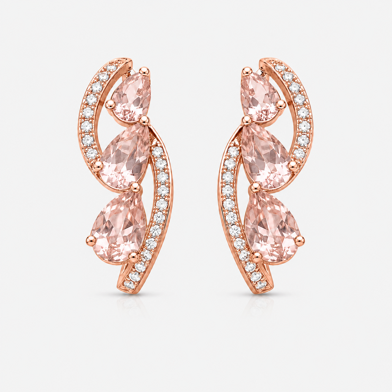 Twisting Tear Drop Morganite Hoops Morganite