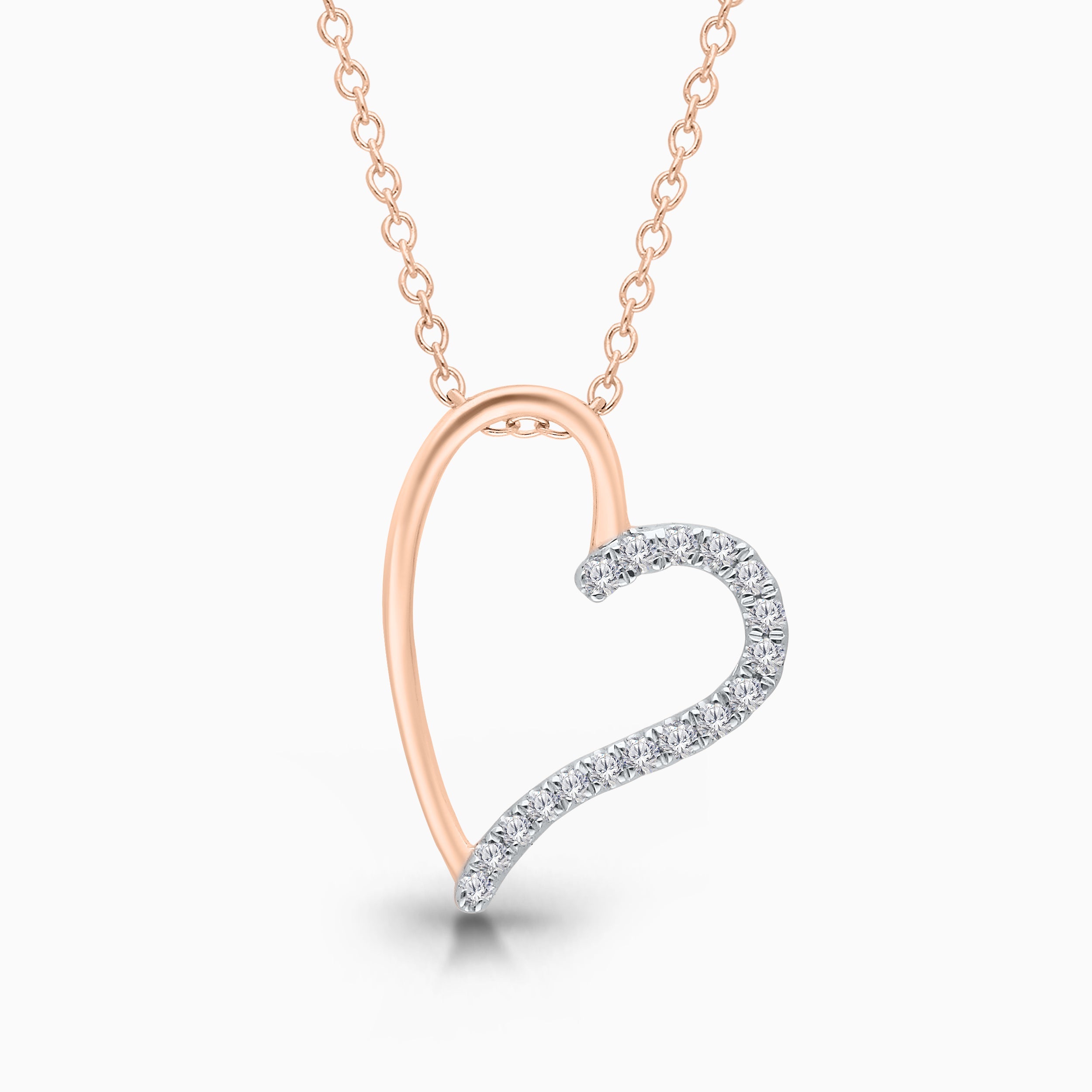 Half Diamond Rose Gold Heart Pendant