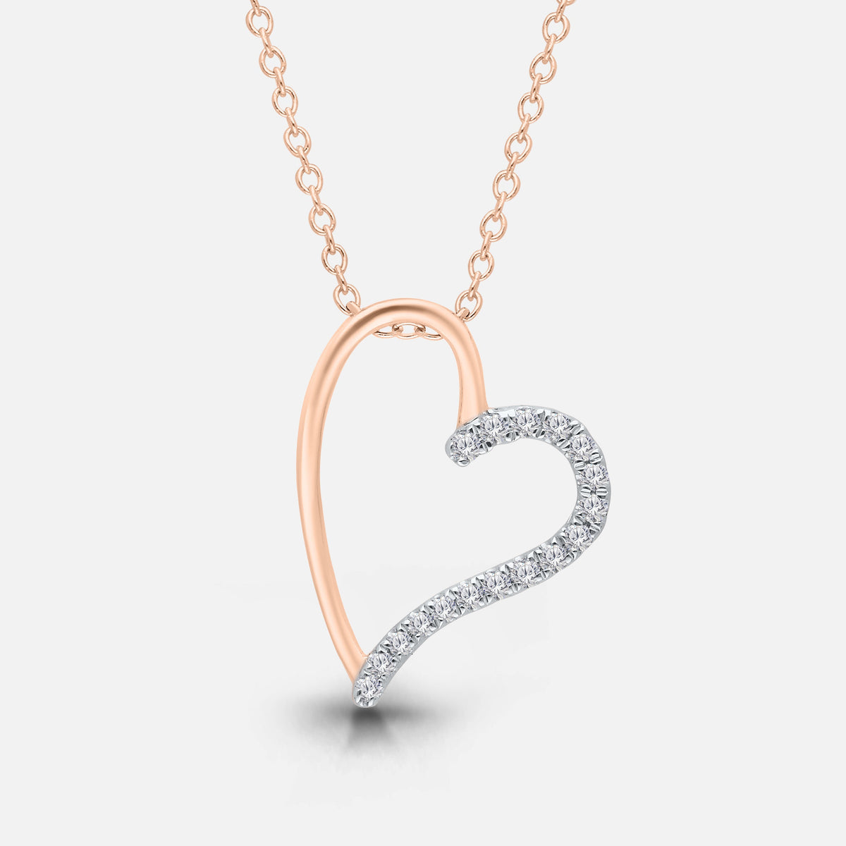 Half Diamond Rose Gold Heart Pendant hearts