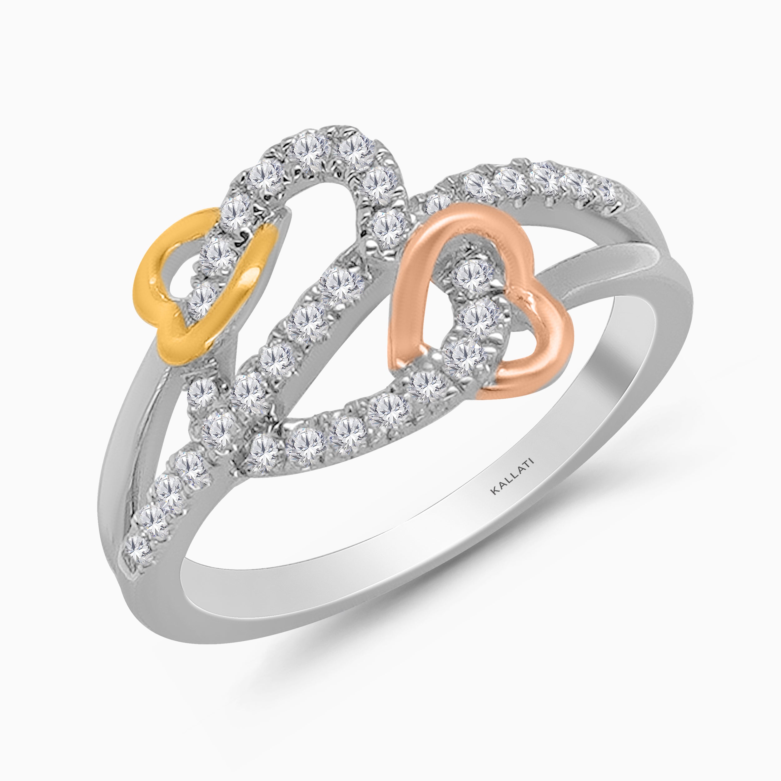 Trio Tone Interlocked Heart Ring