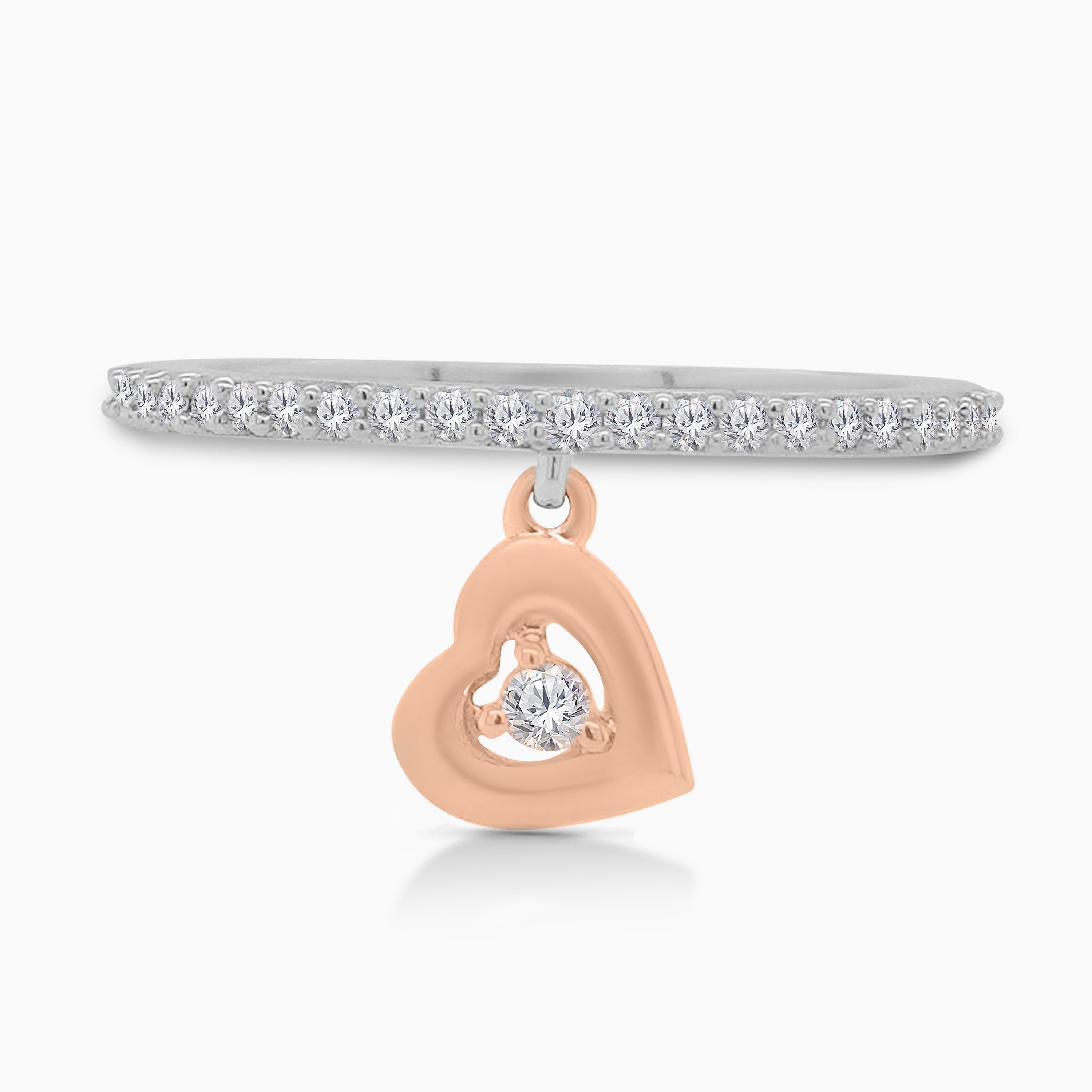 Dual Tone Dangle Heart Ring