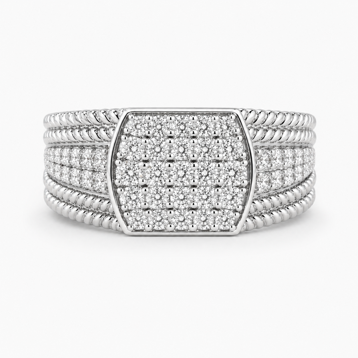 Men's Bold Pave Diamond Signet Ring White Diamond