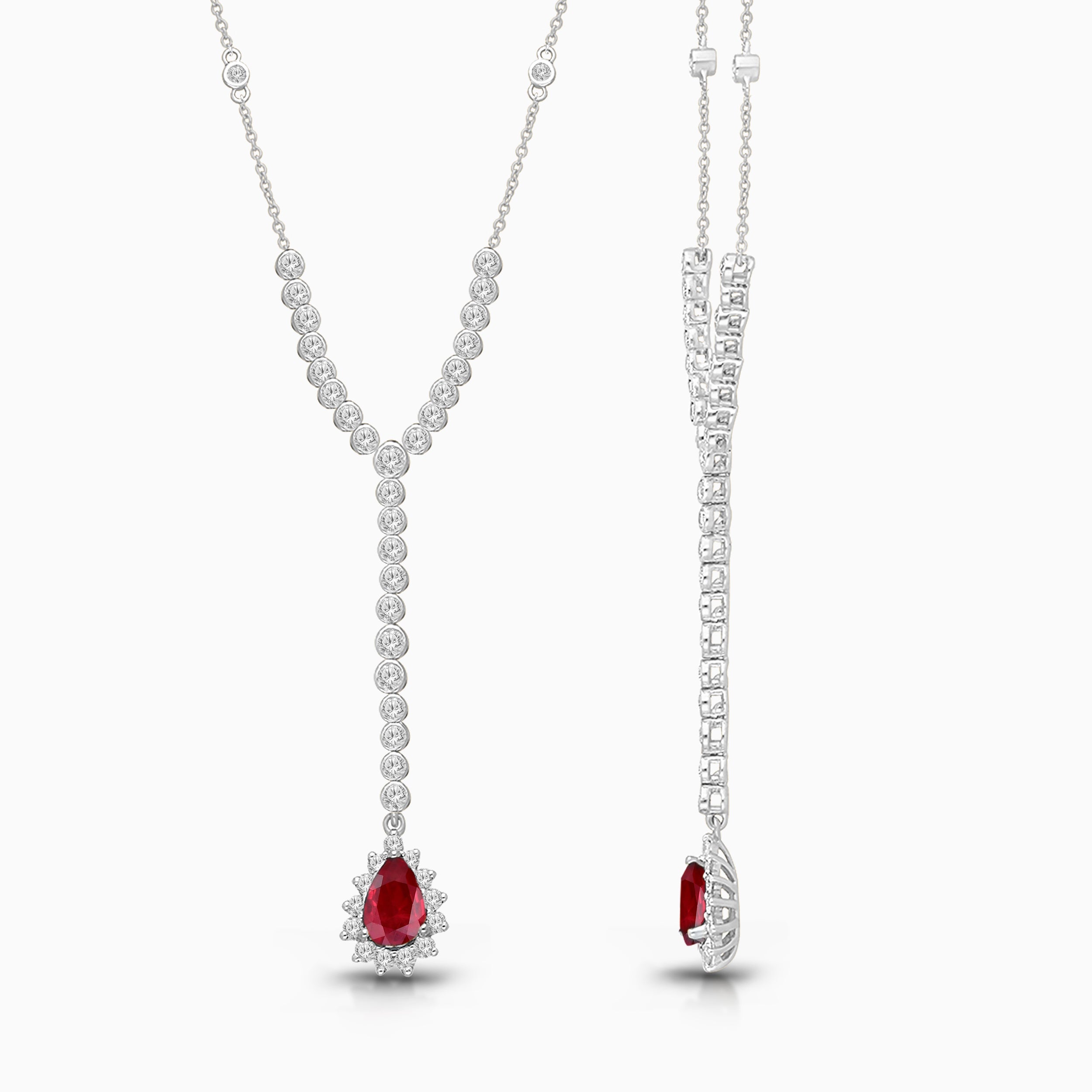 Pear Ruby & Diamond Lariat