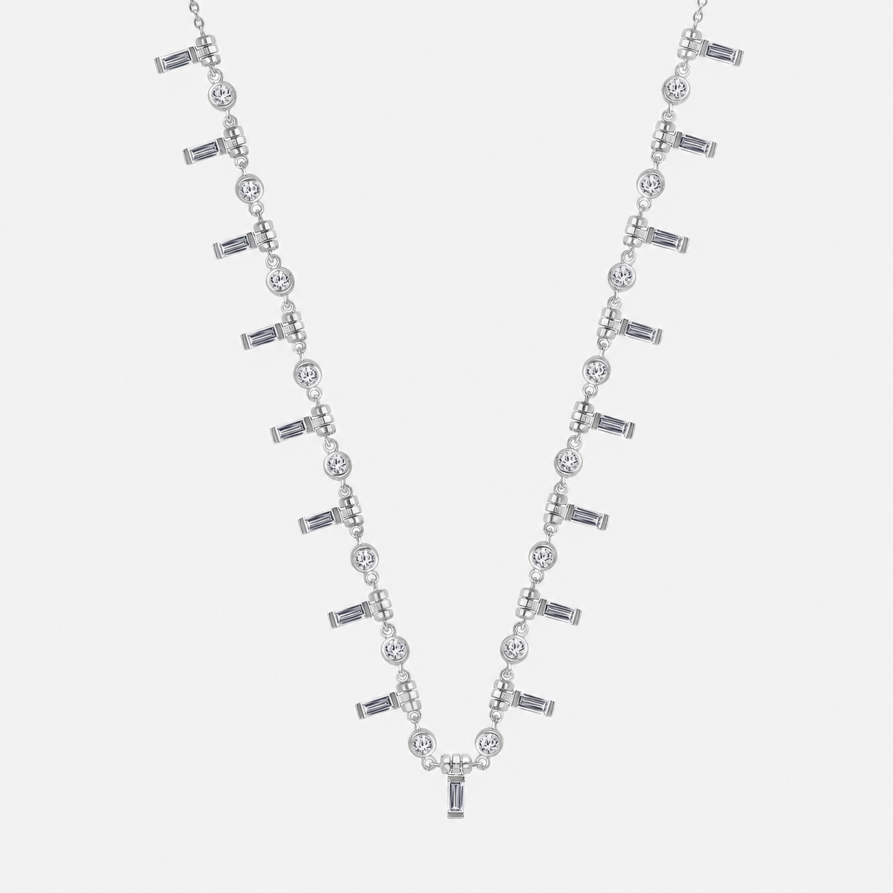 Petite Baguette Diamond Tennis Necklace White Diamond