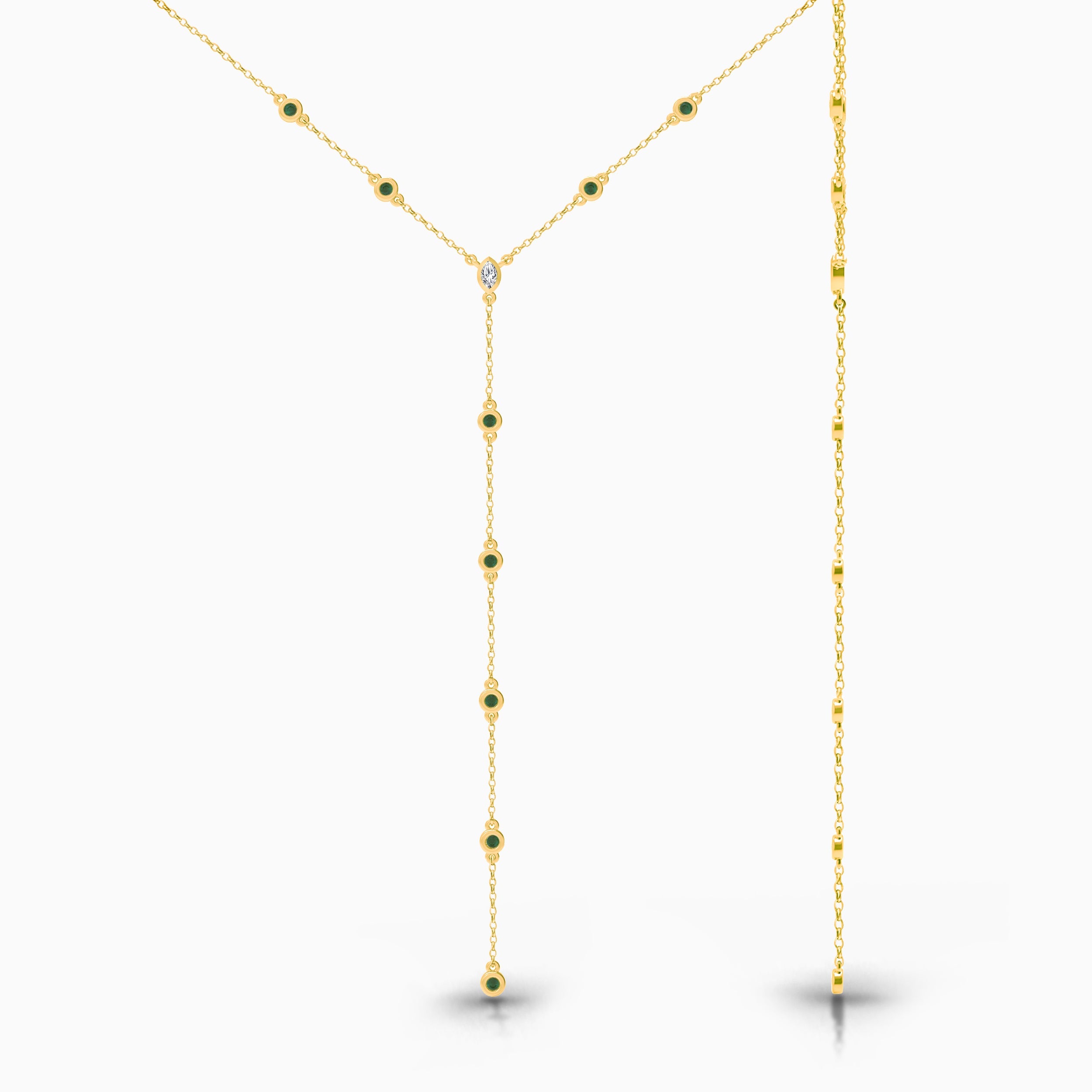 Marquise Diamond and Emerald Lariat