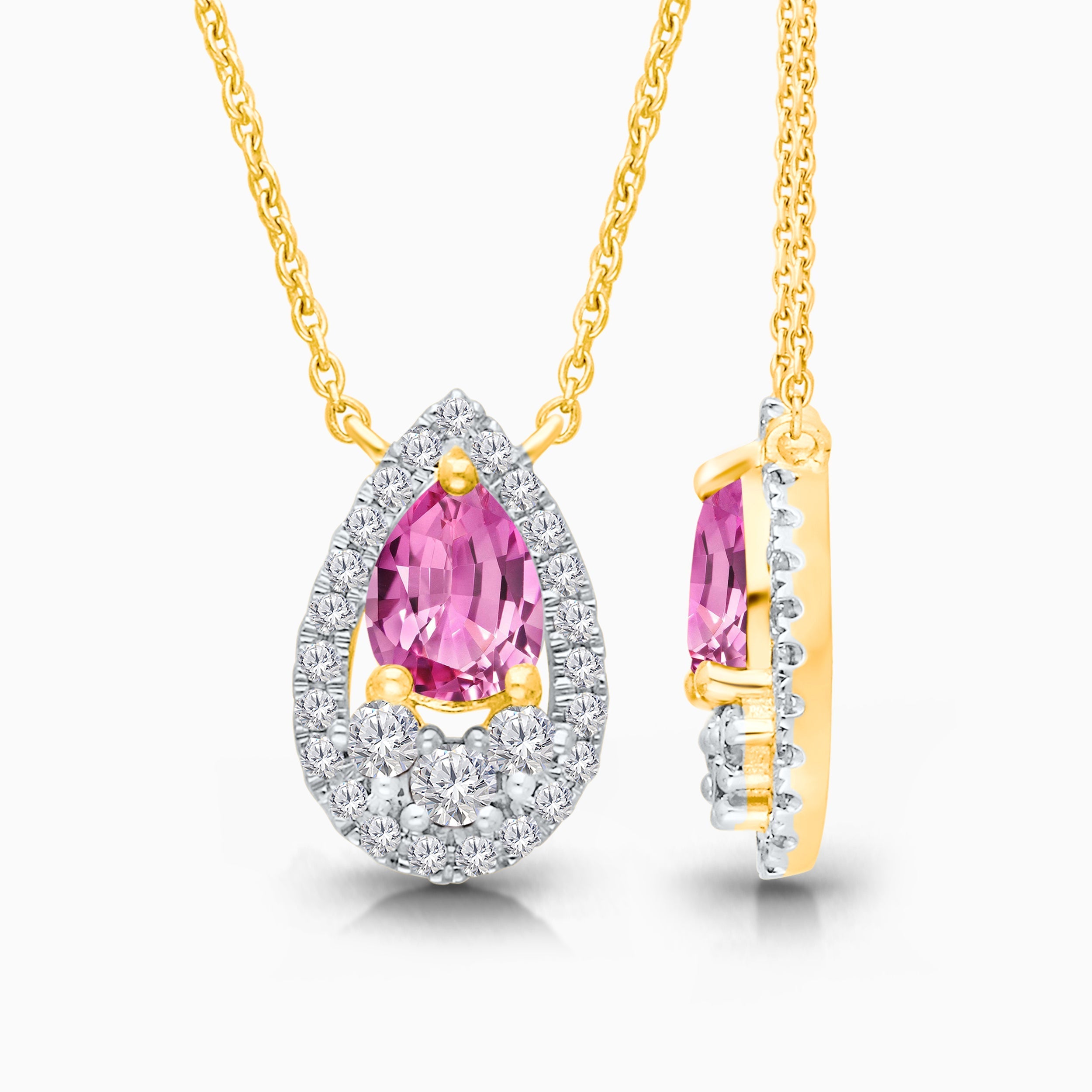 Pear Shaped Pink Sapphire and Diamond Pendant Pink Sapphire