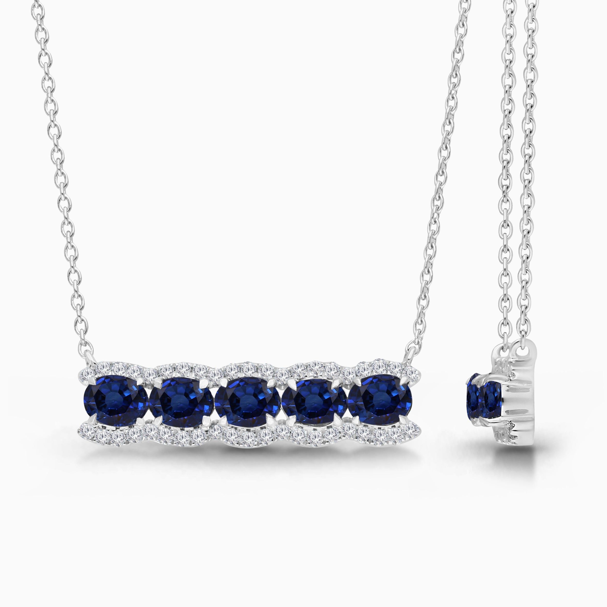Dual Row Blue Sapphire and White Diamond Necklace