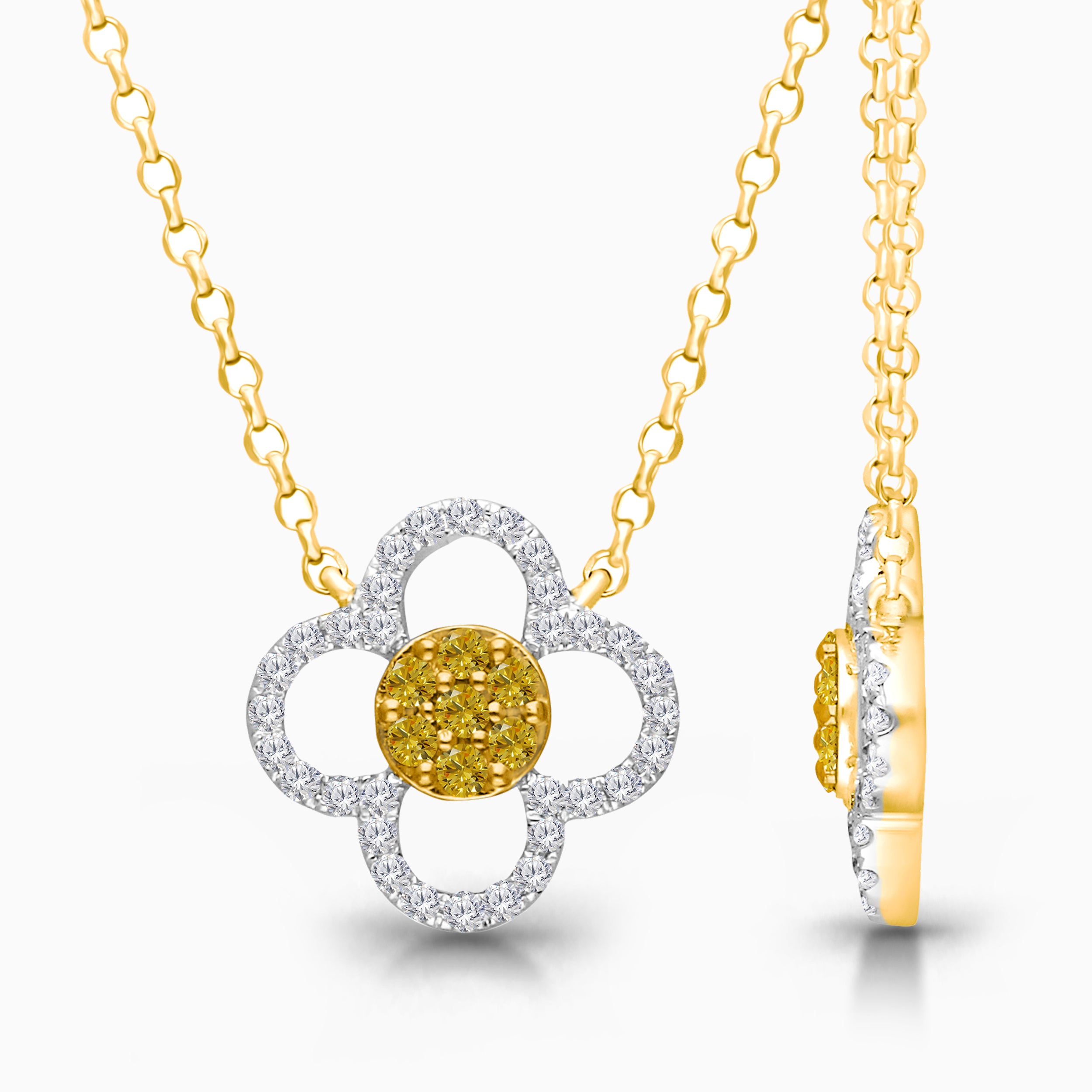 Yellow & White Diamond Open Floral Pendant