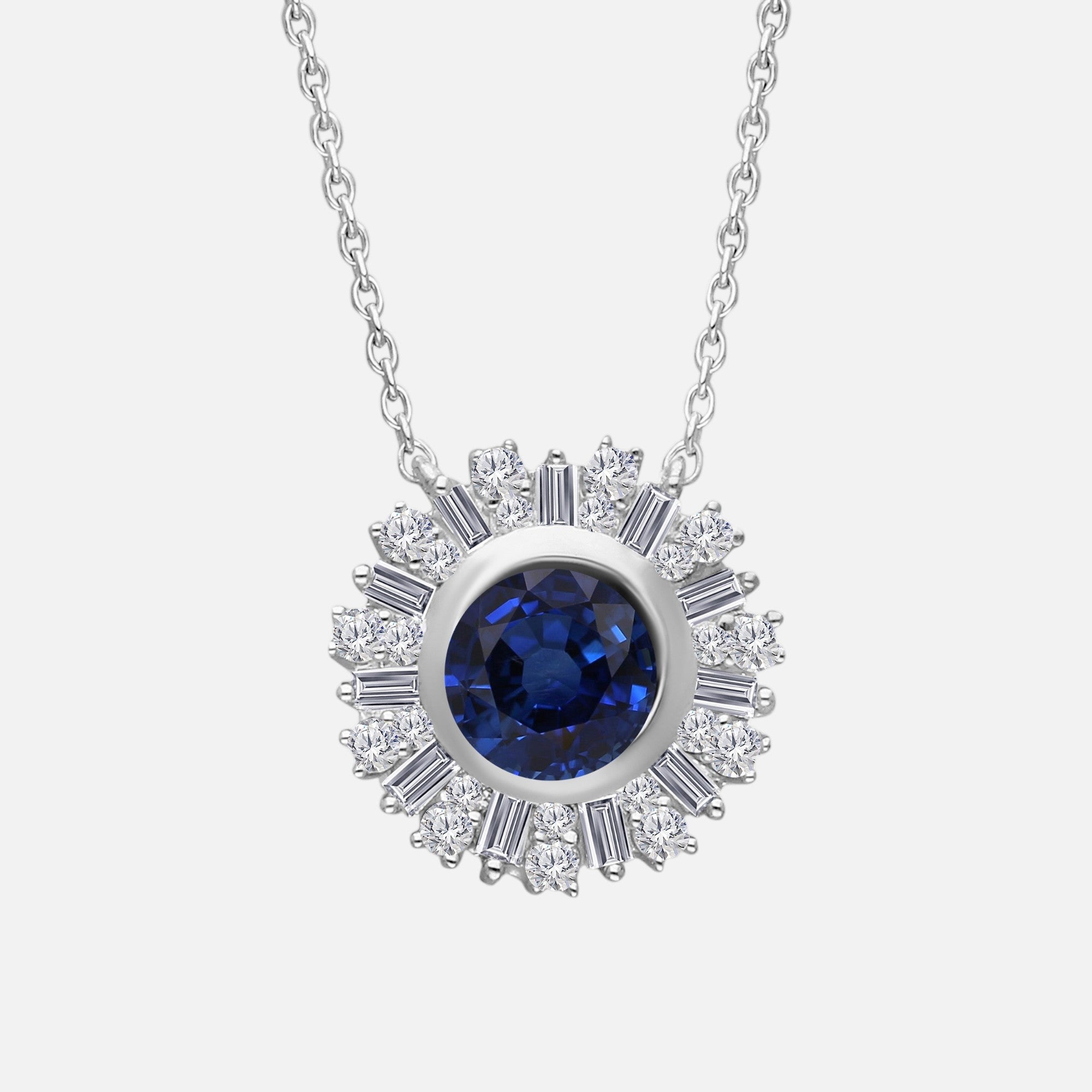 Blue Sapphire and White Diamond Amulet Pendant Blue Sapphire