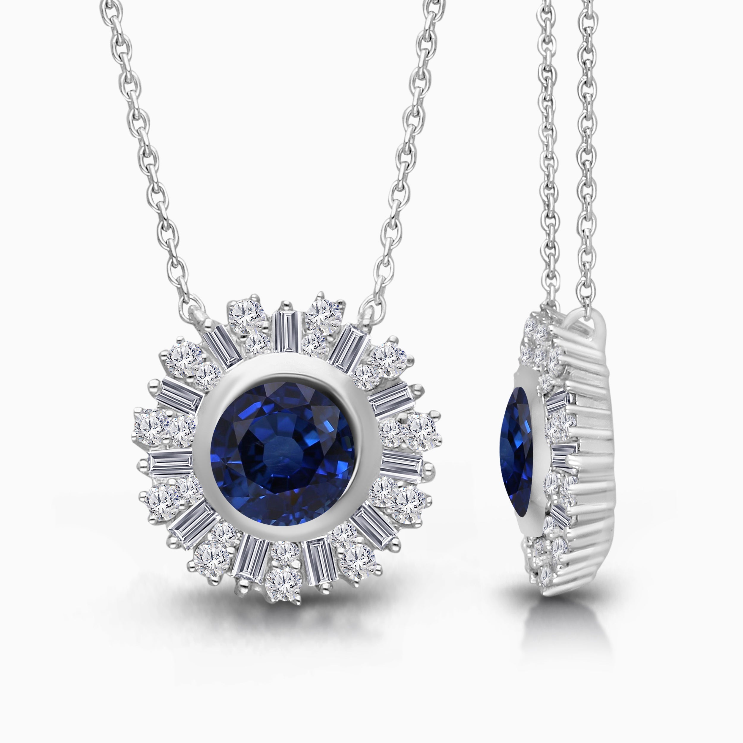 Blue Sapphire and White Diamond Amulet Pendant