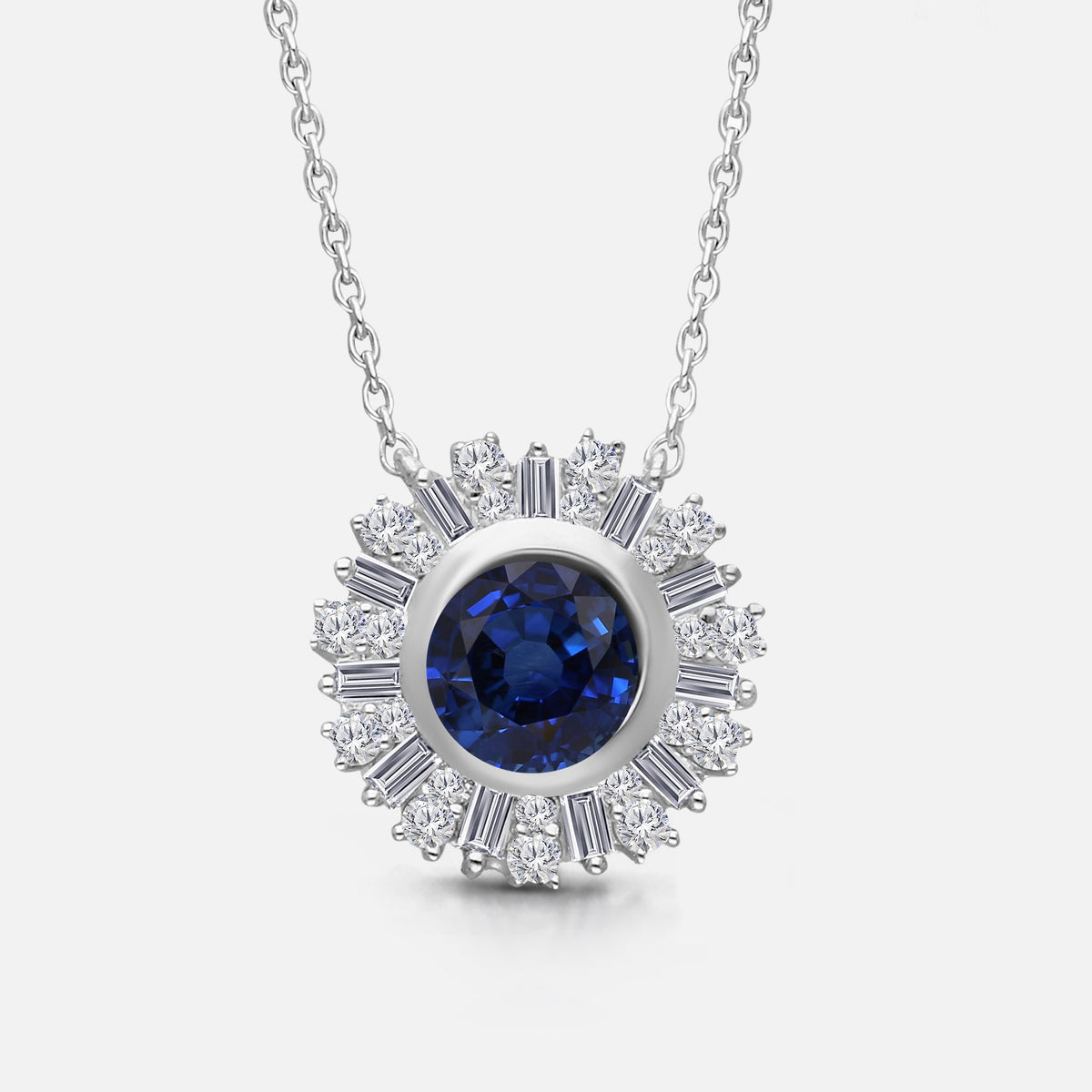 Blue Sapphire and White Diamond Amulet Pendant Blue Sapphire