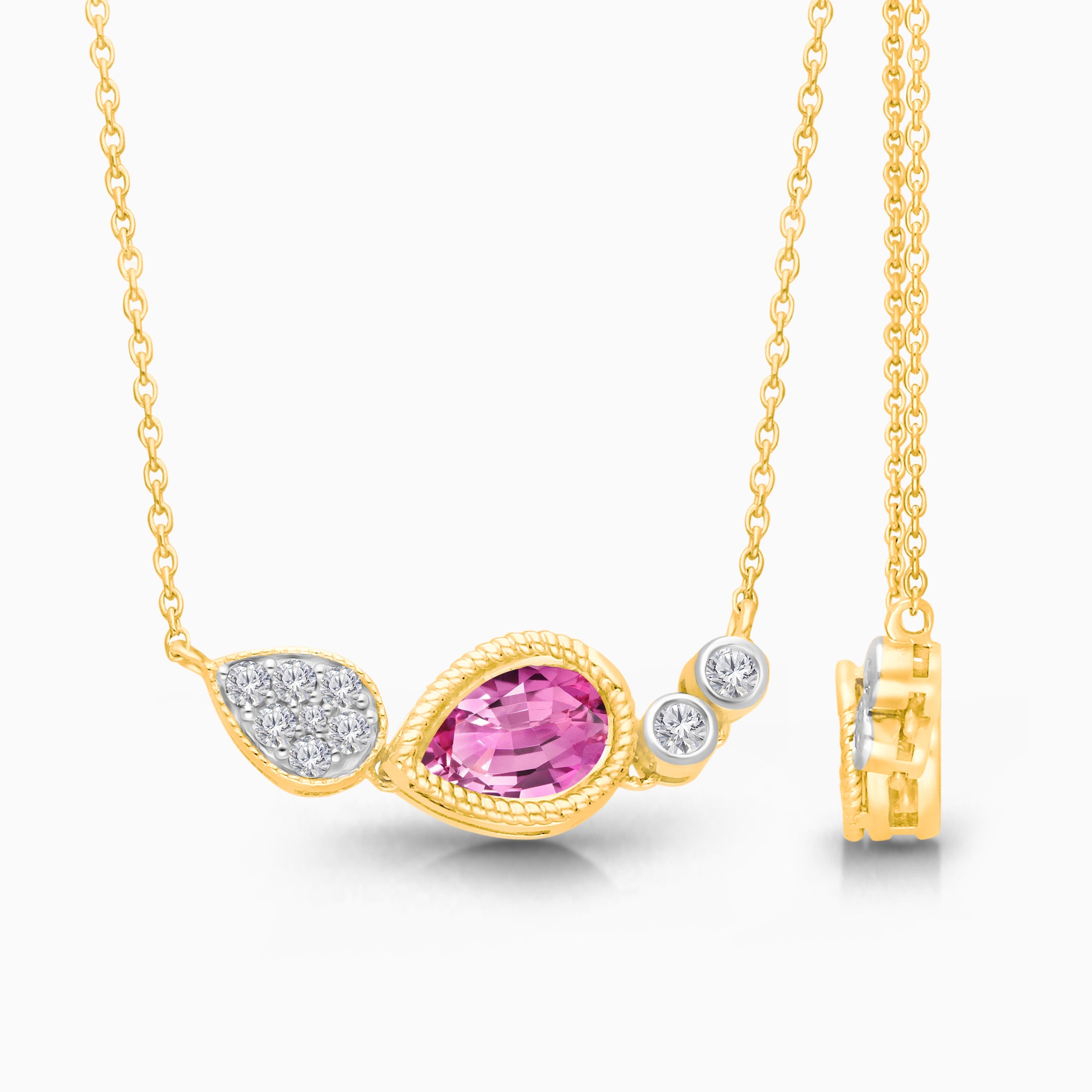 Double Diamond Pink Sapphire Pendant