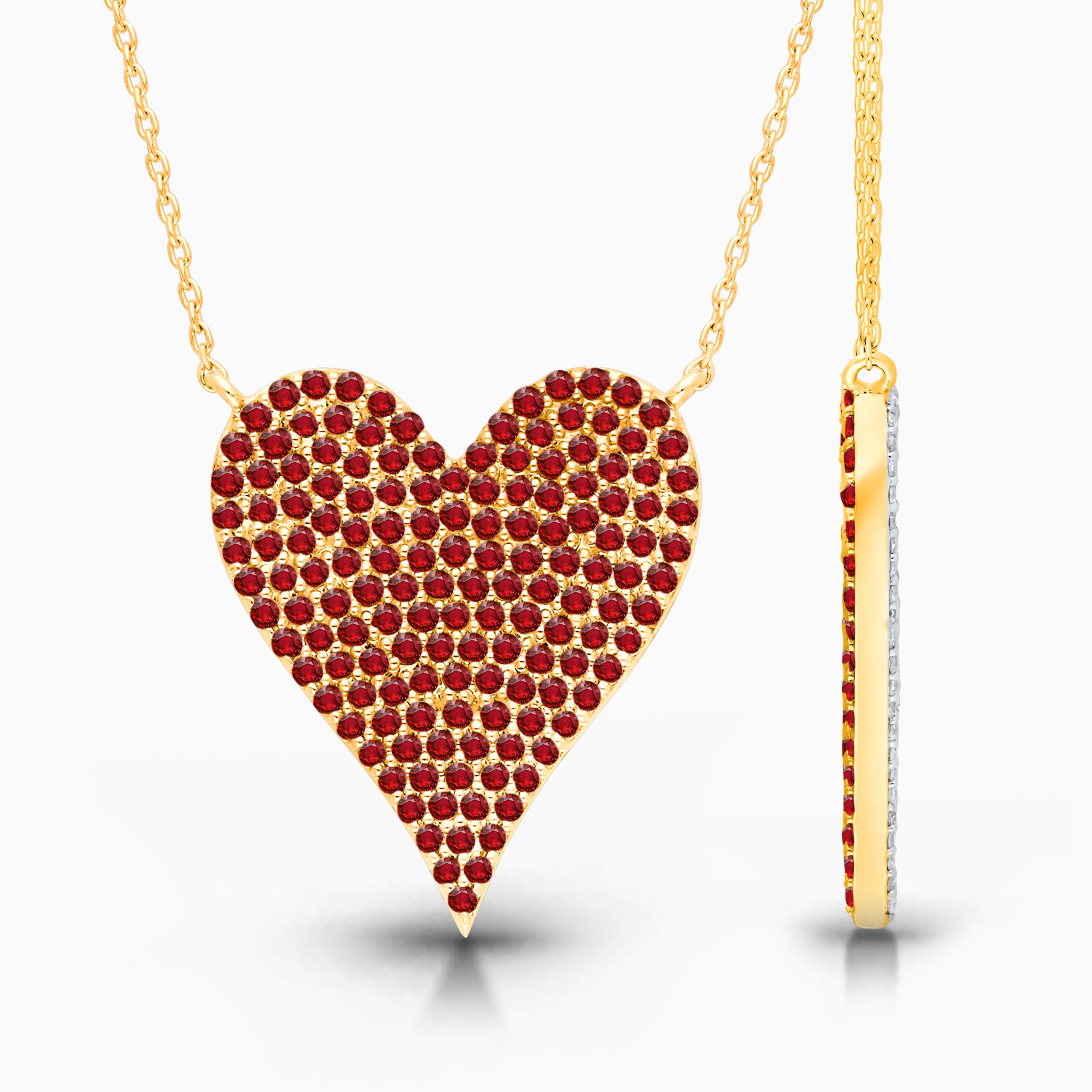 Dual Sided Ruby & Diamond Heart Necklace